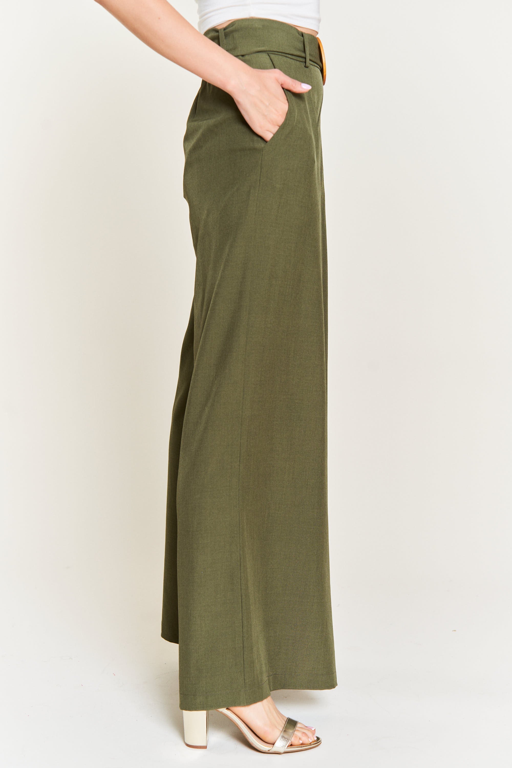 On the Bright Side Belted Pants - Olive