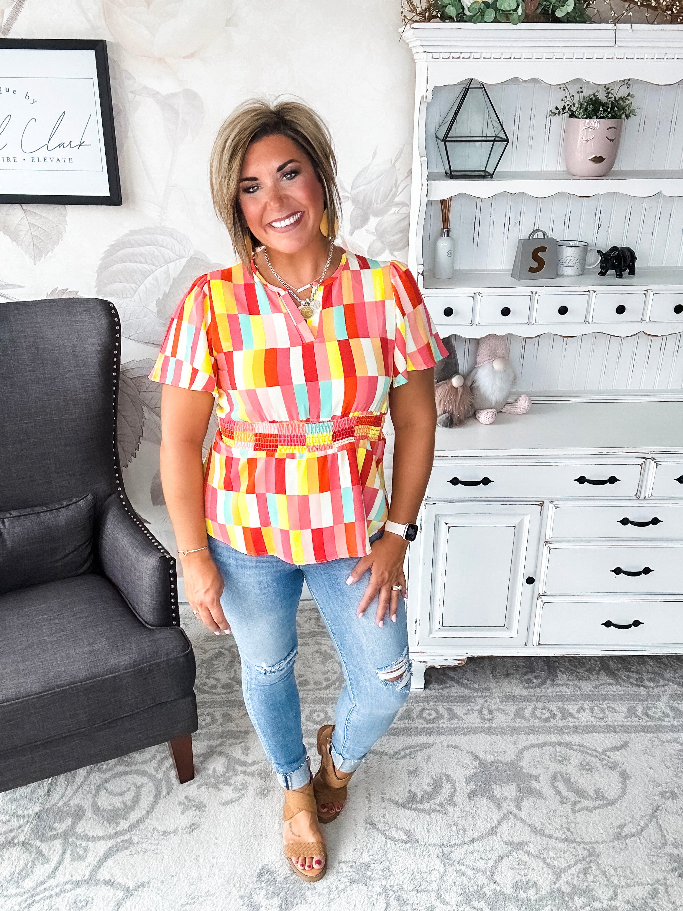 I Will Stay True Blouse - Red, Coral & Yellow