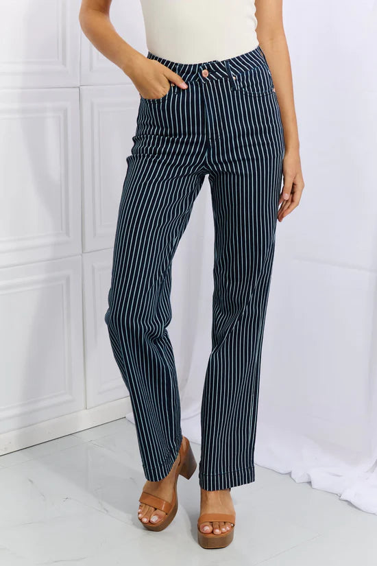 Judy Blue Tummy Control Striped Straight Leg Jeans