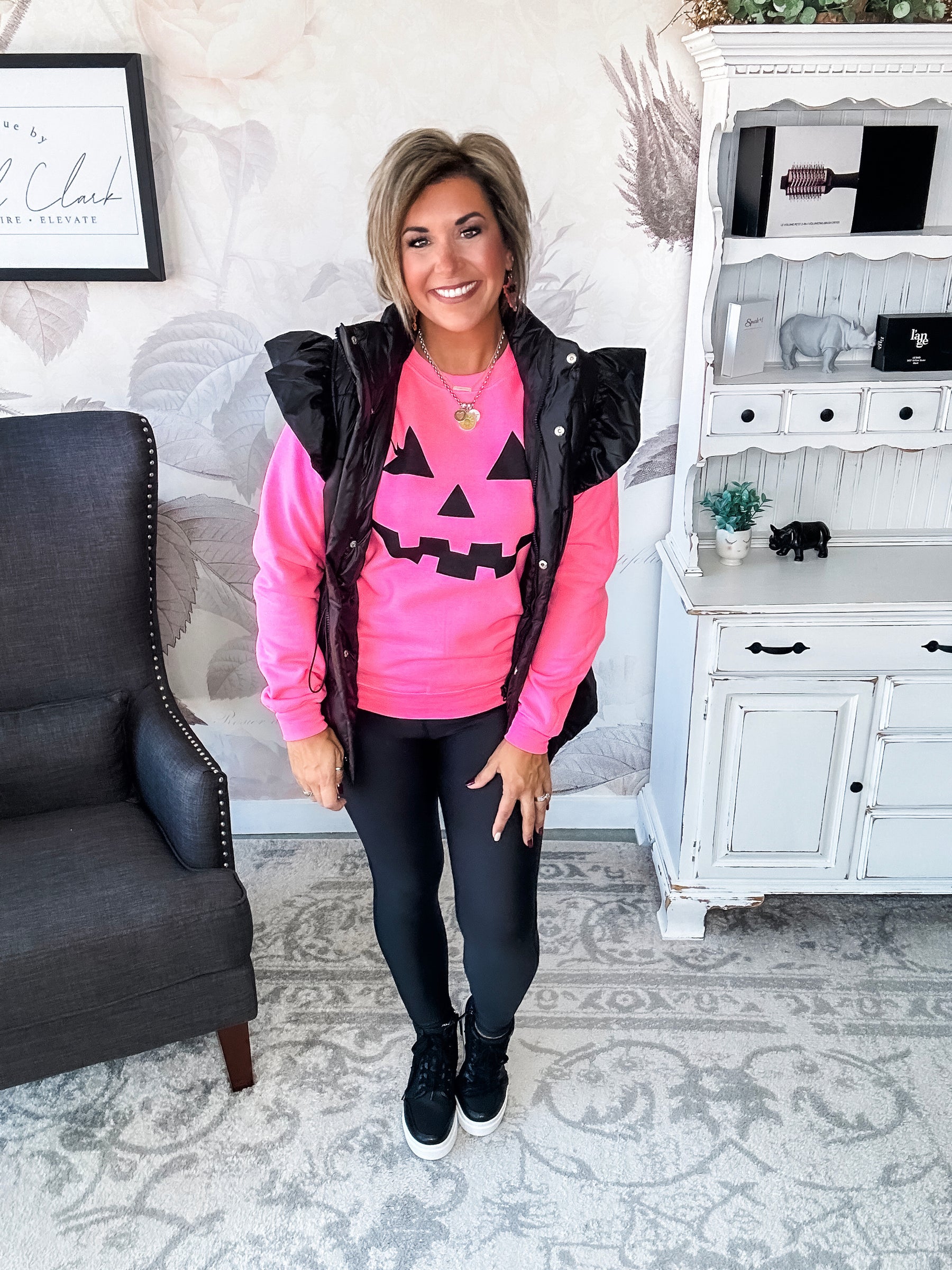 Pumpkin Face Sweatshirt - Hot Pink