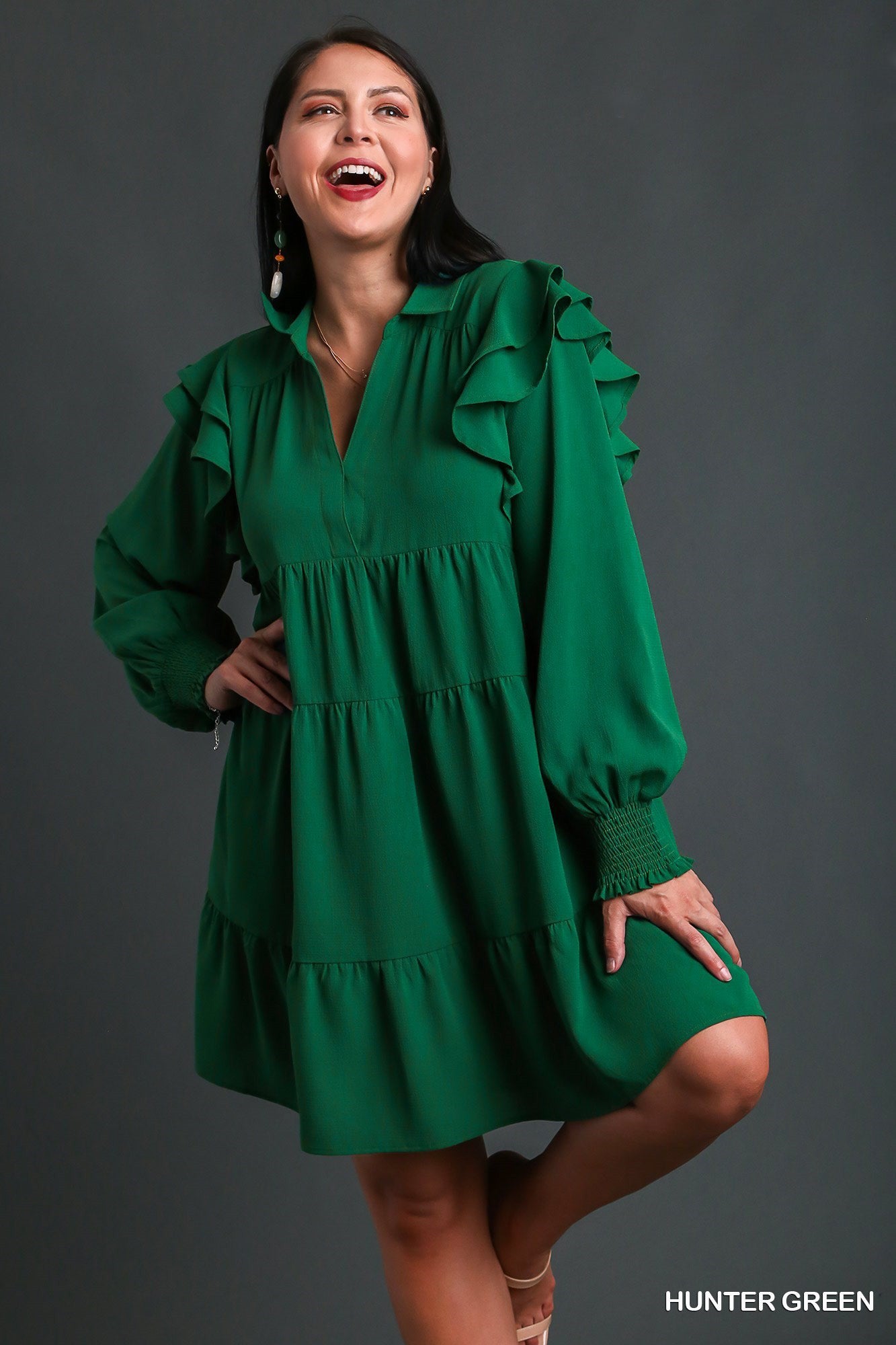 Rise Above It Long Sleeve Midi Dress - Hunter Green