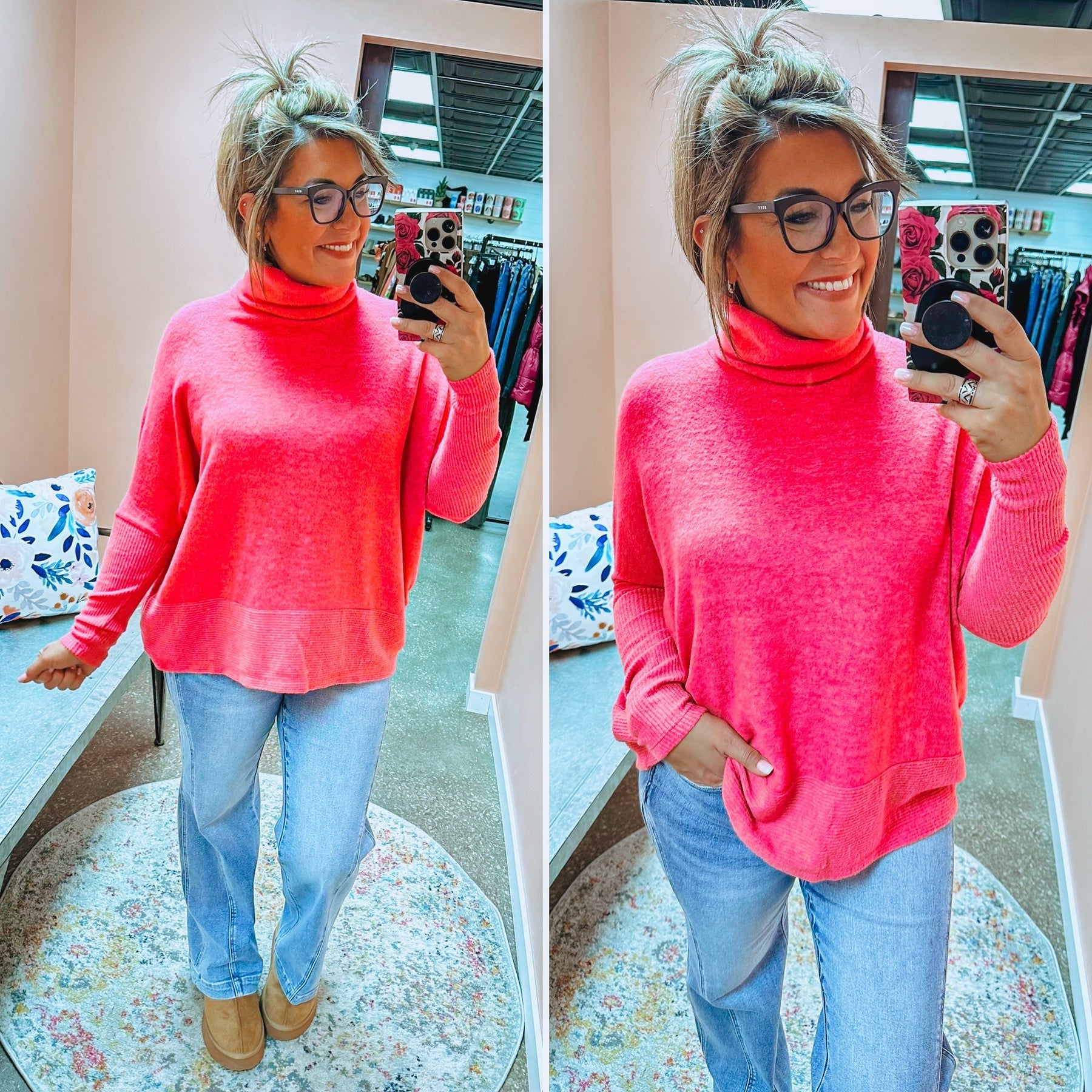 Not Done Yet Turtleneck Sweater - Fuchsia