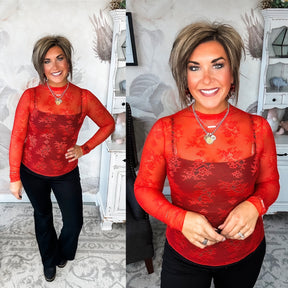 Sweetest Friend Mesh Lace Top - Red