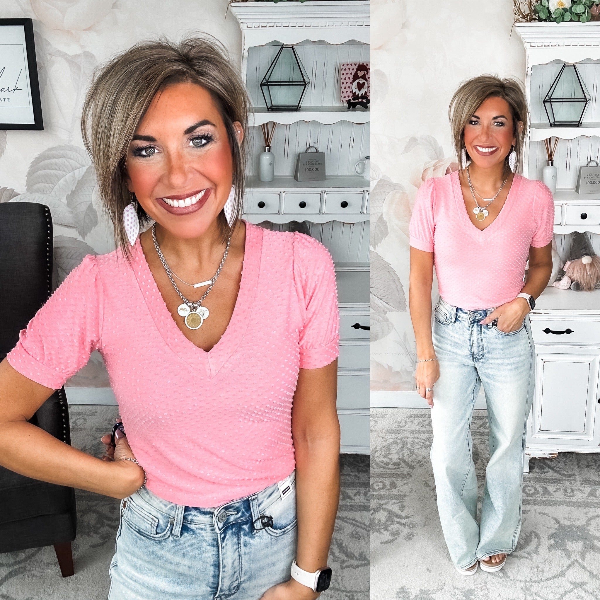 Hello Springtime Swiss Dot Top - Coral