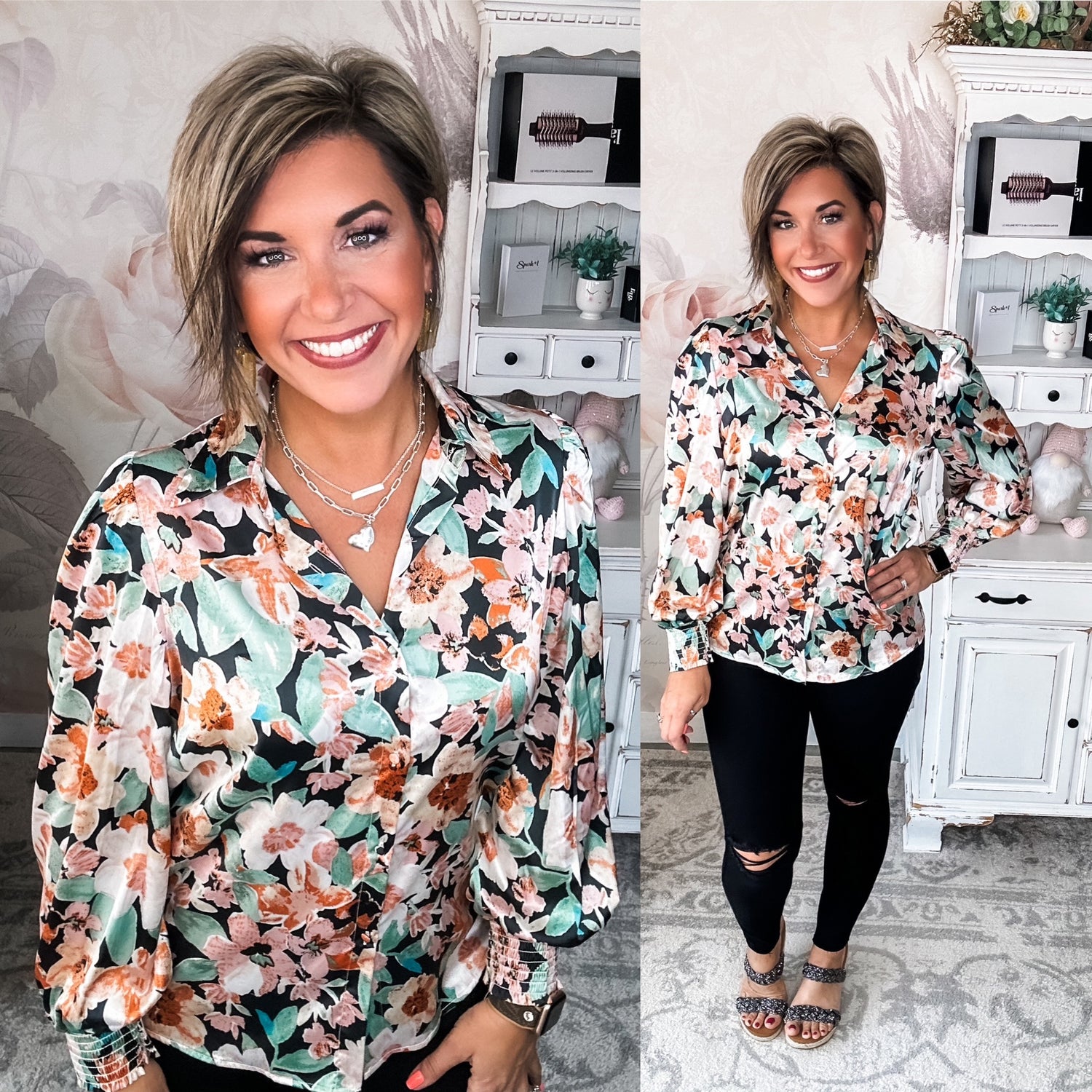 Totally In Bloom Embroidered Cut-Out  Blouse main image 1