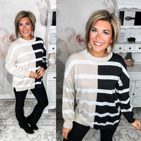 Not Playing Games Striped Sweater - Black/Oatmeal