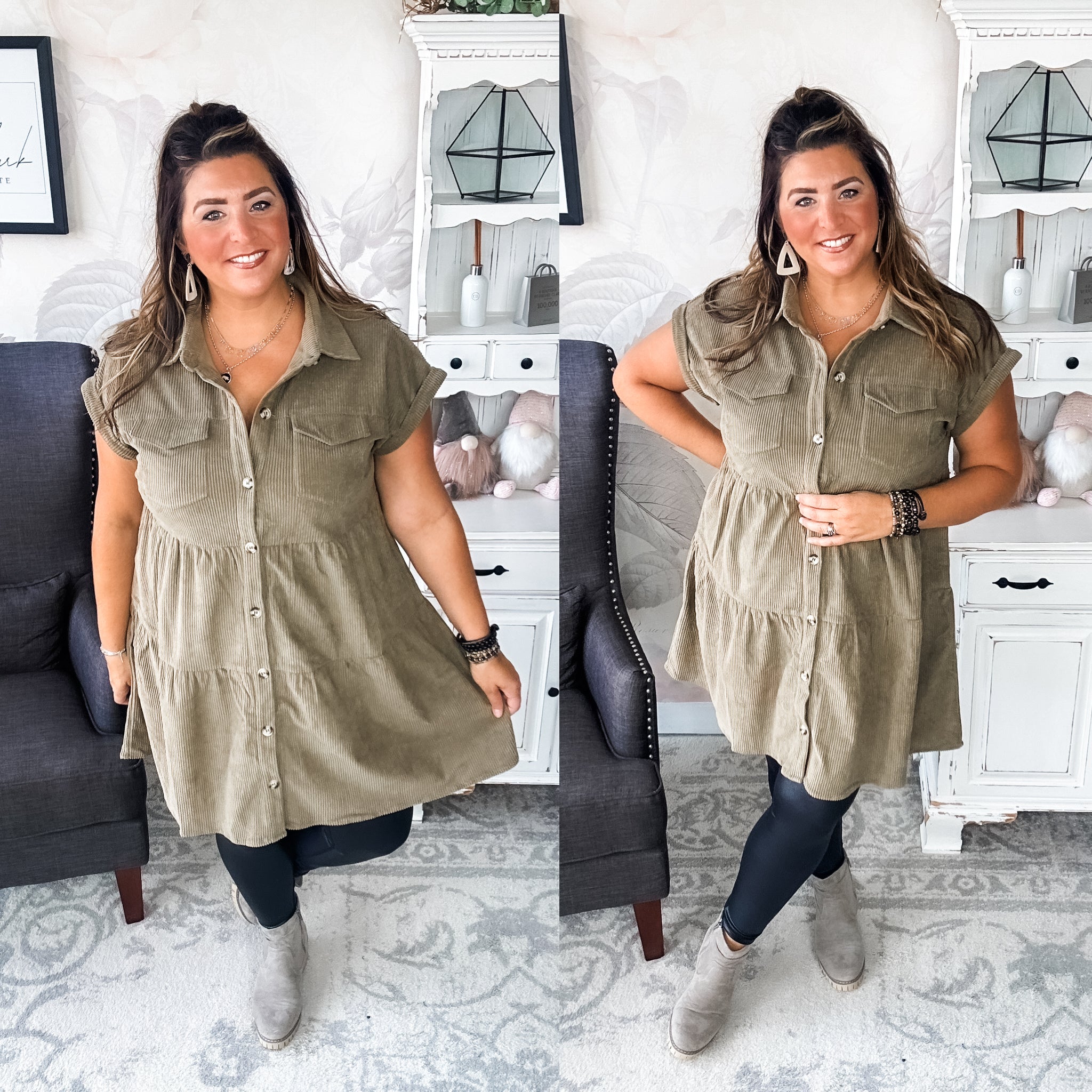 Missing Home Corduroy Dress - Olive