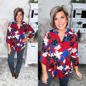 Figure It Out Top - Navy/Red