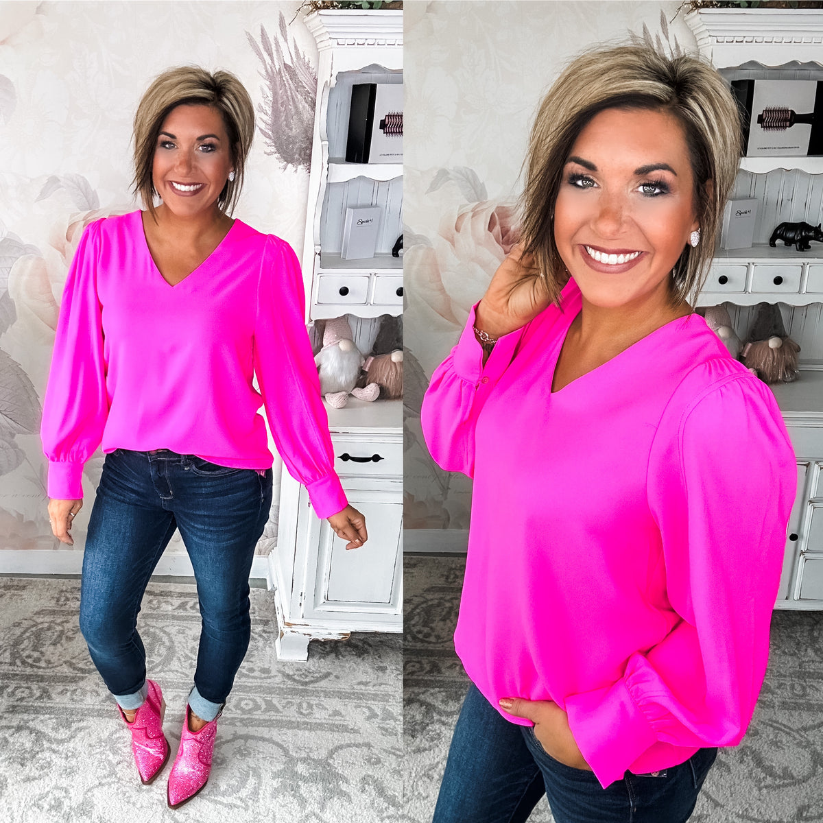 Make a Connection Blouse - Hot Pink