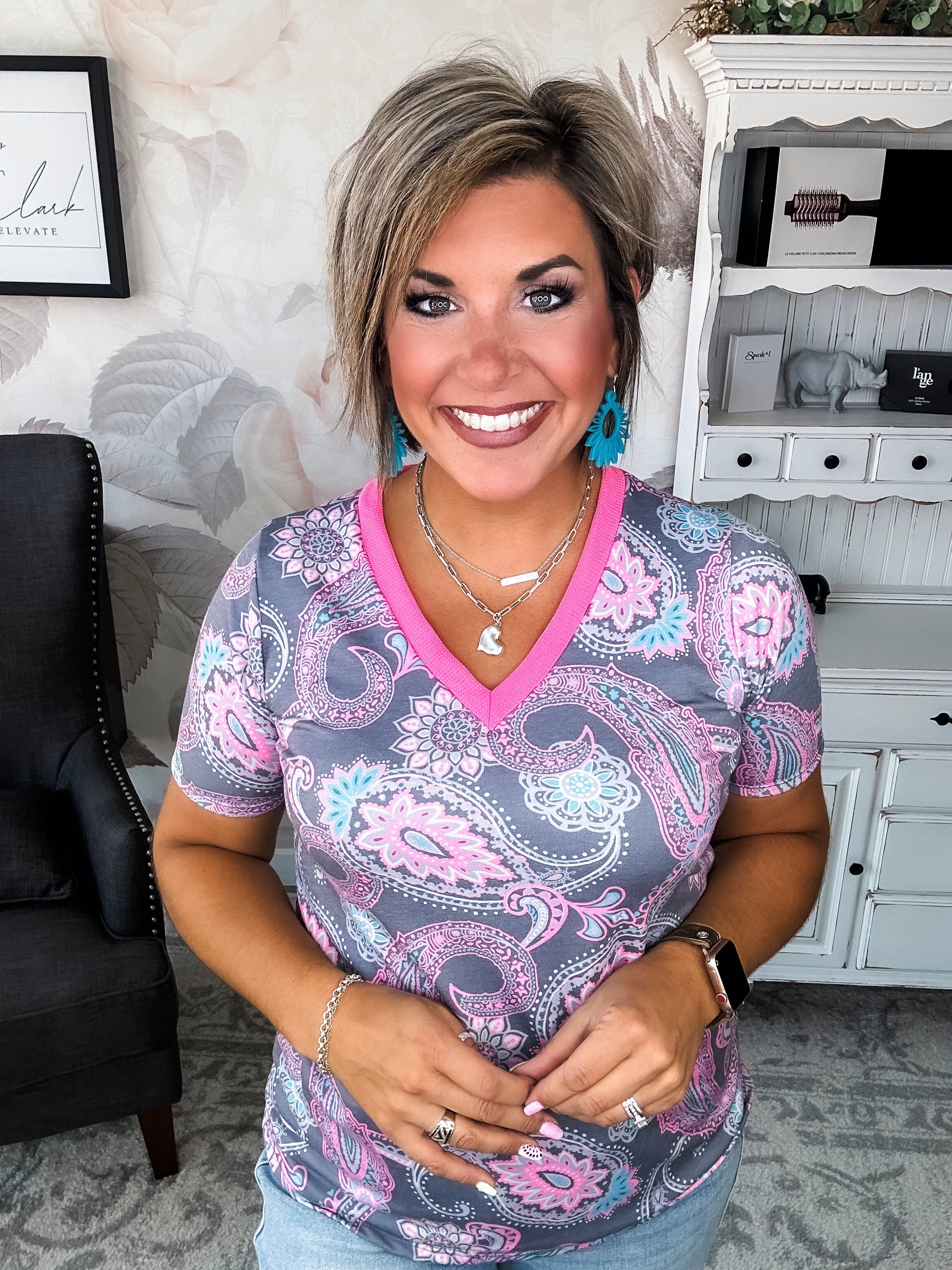 Social Graces Top - Grey Multi