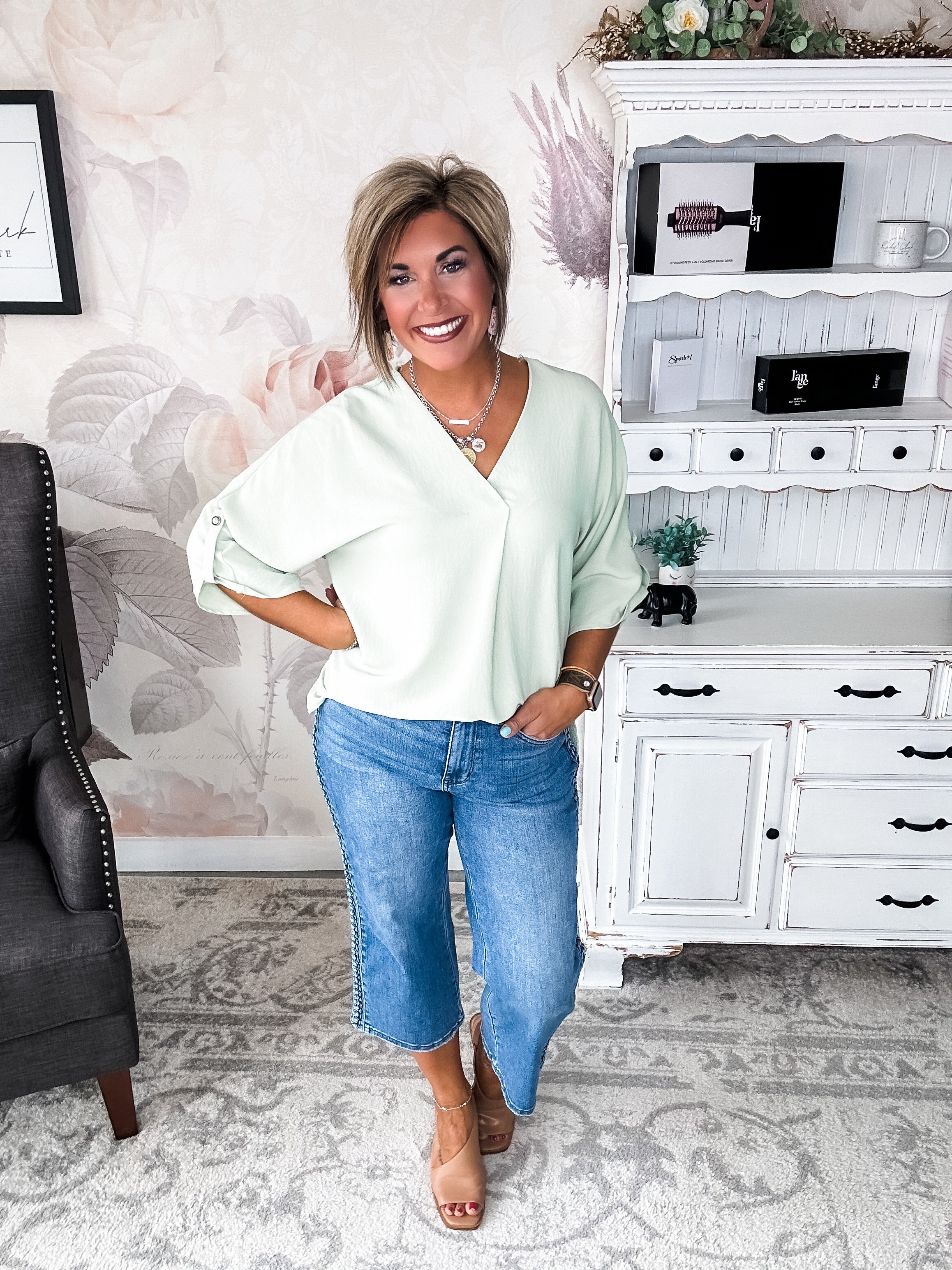 Let Me Work It Blouse - Sage