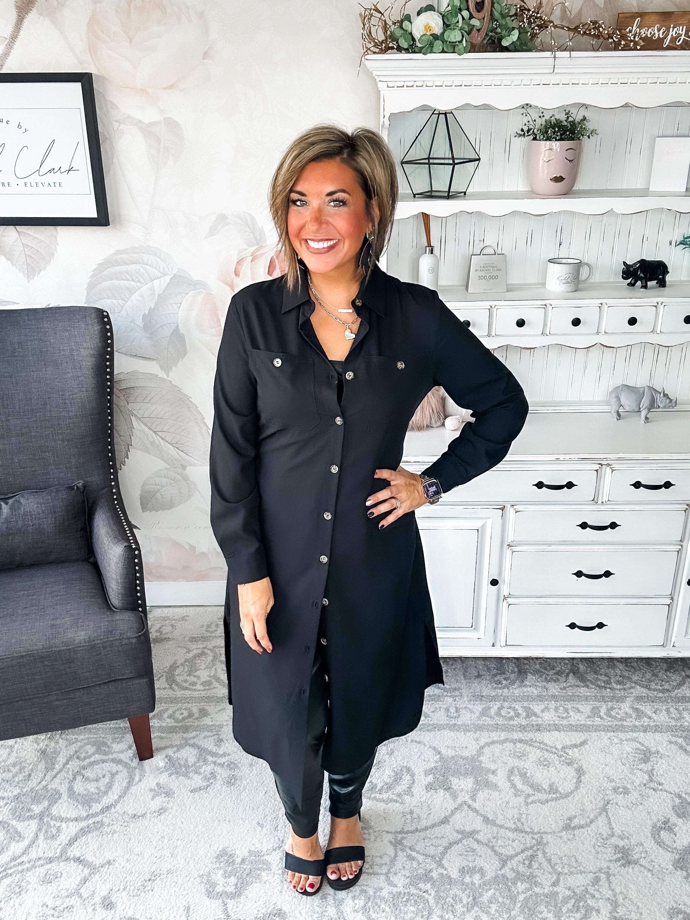 From the Top Button Down Dress - Black