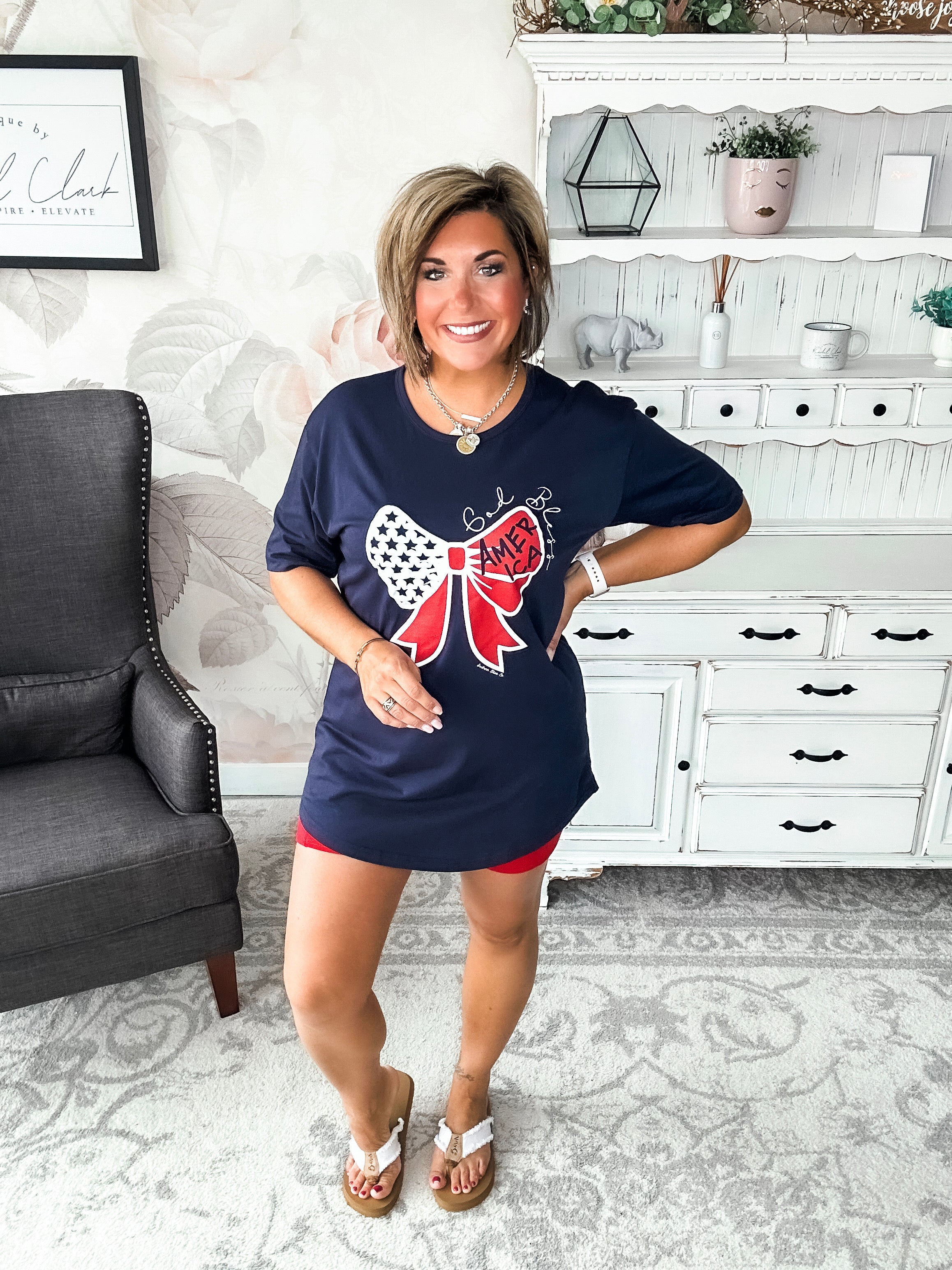 God Bless America Bow Graphic T-shirt Dress