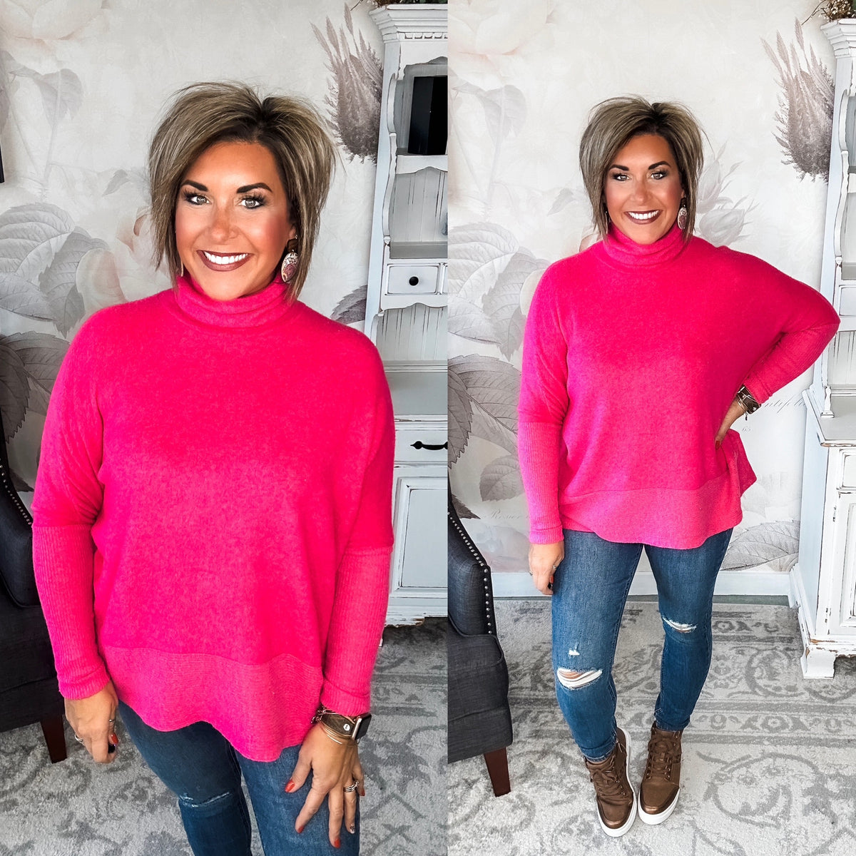 Not Done Yet Turtleneck Sweater - Fuchsia