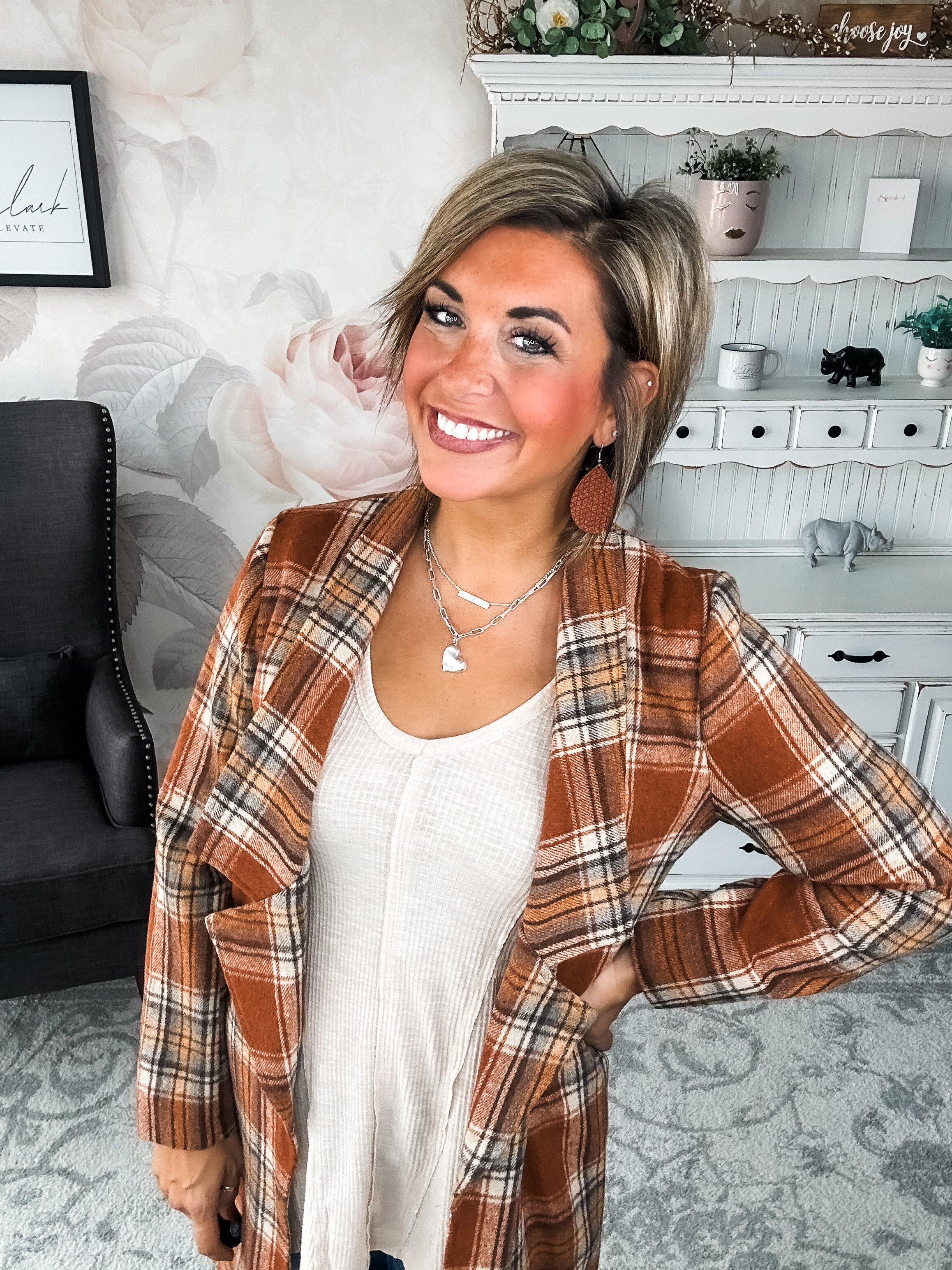 In The Air Plaid Jacket - Rust