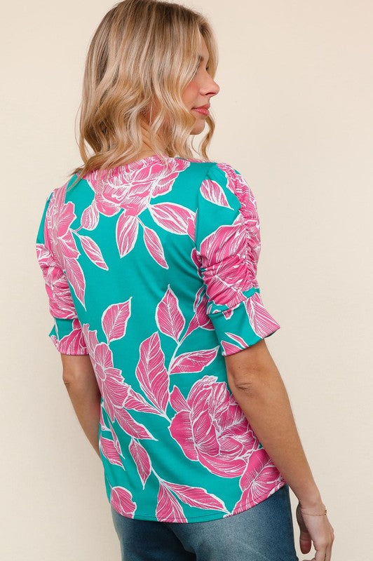 Enchanted To Meet You Top - Teal & Pink