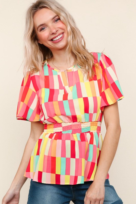 I Will Stay True Blouse - Red, Coral & Yellow