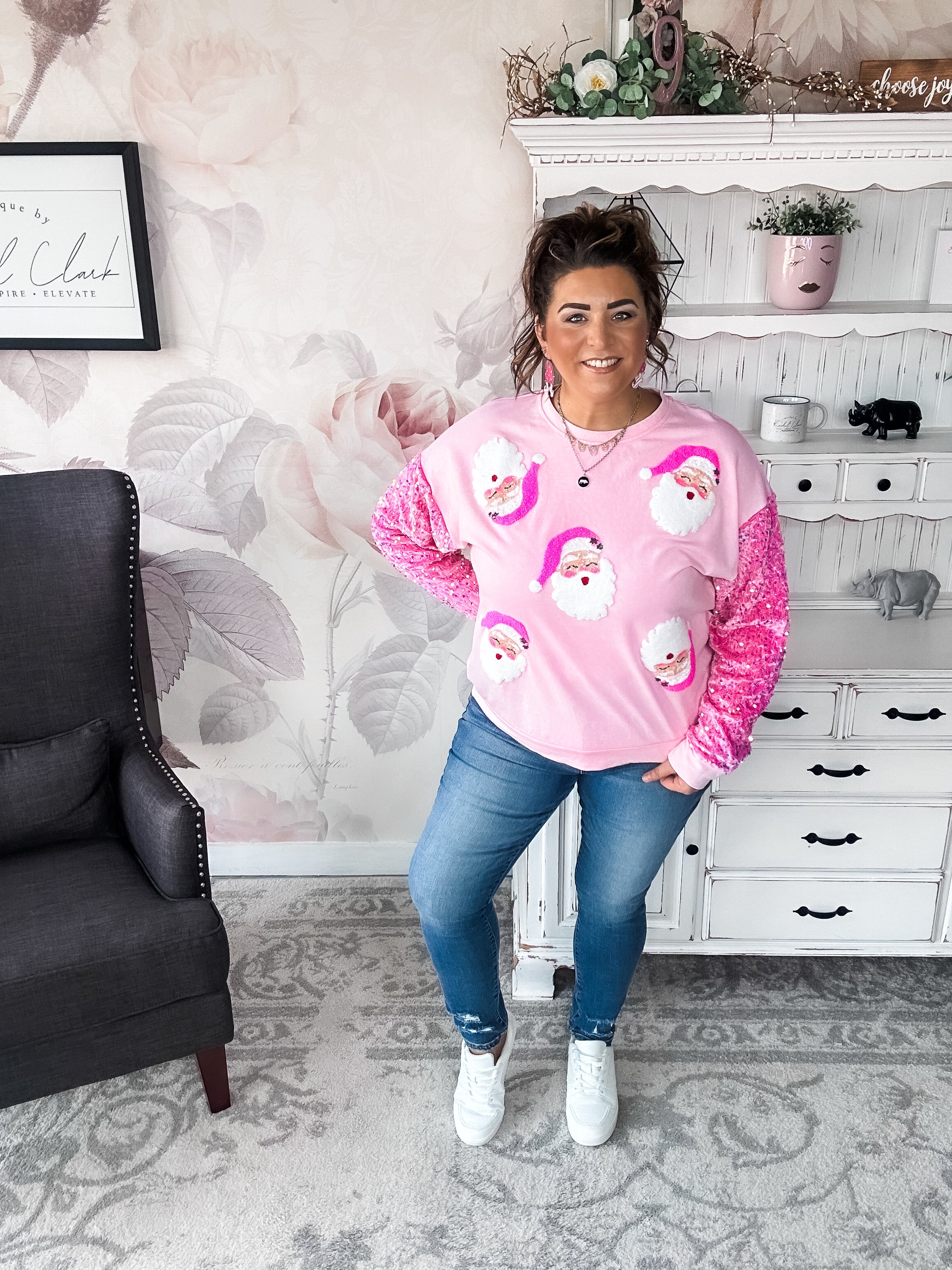 Pretty in Pink Santa Face Sweatshirt