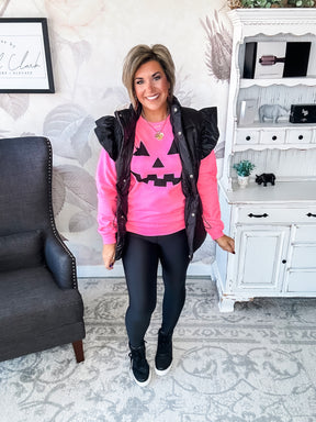 Pumpkin Face Sweatshirt - Hot Pink