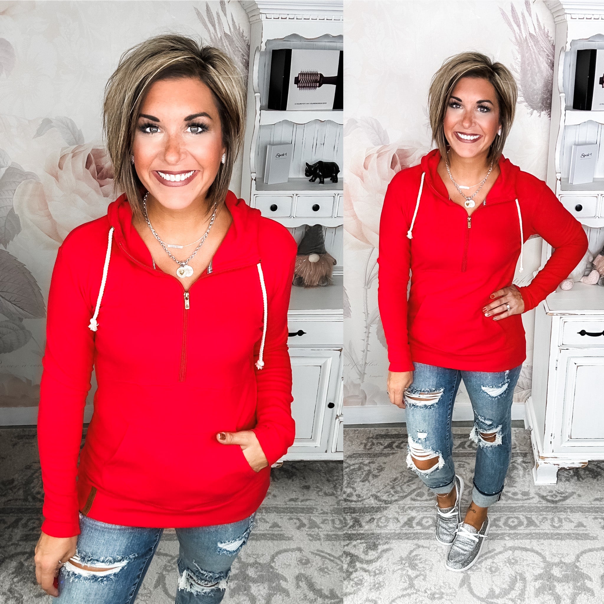 Ampersand Avenue - Halfzip Hoodie Performance Fleece - Candy Apple