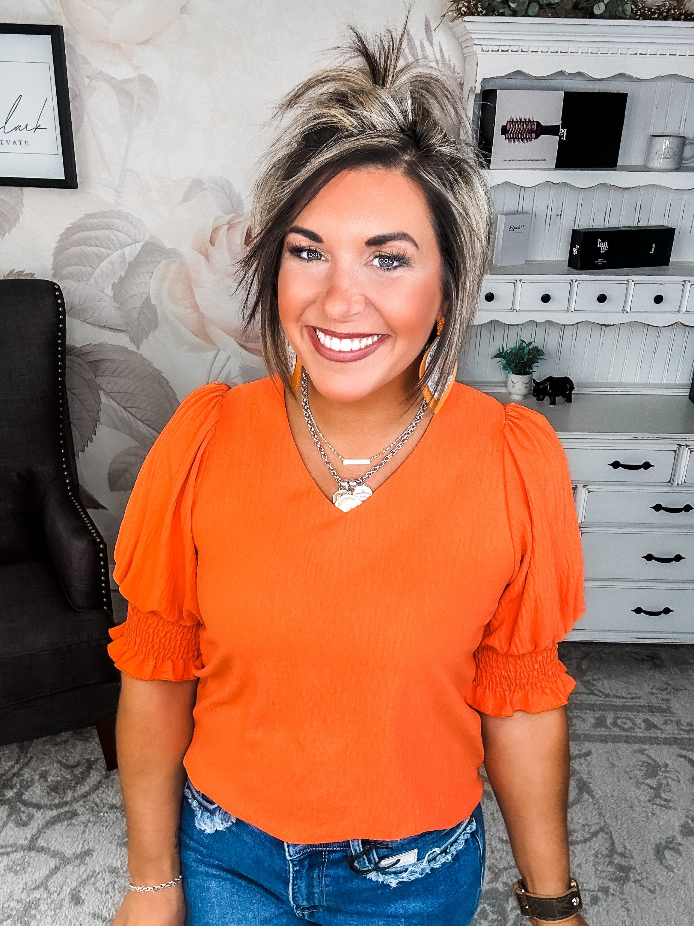 Back To Your Roots Puff Sleeve Top - Orange