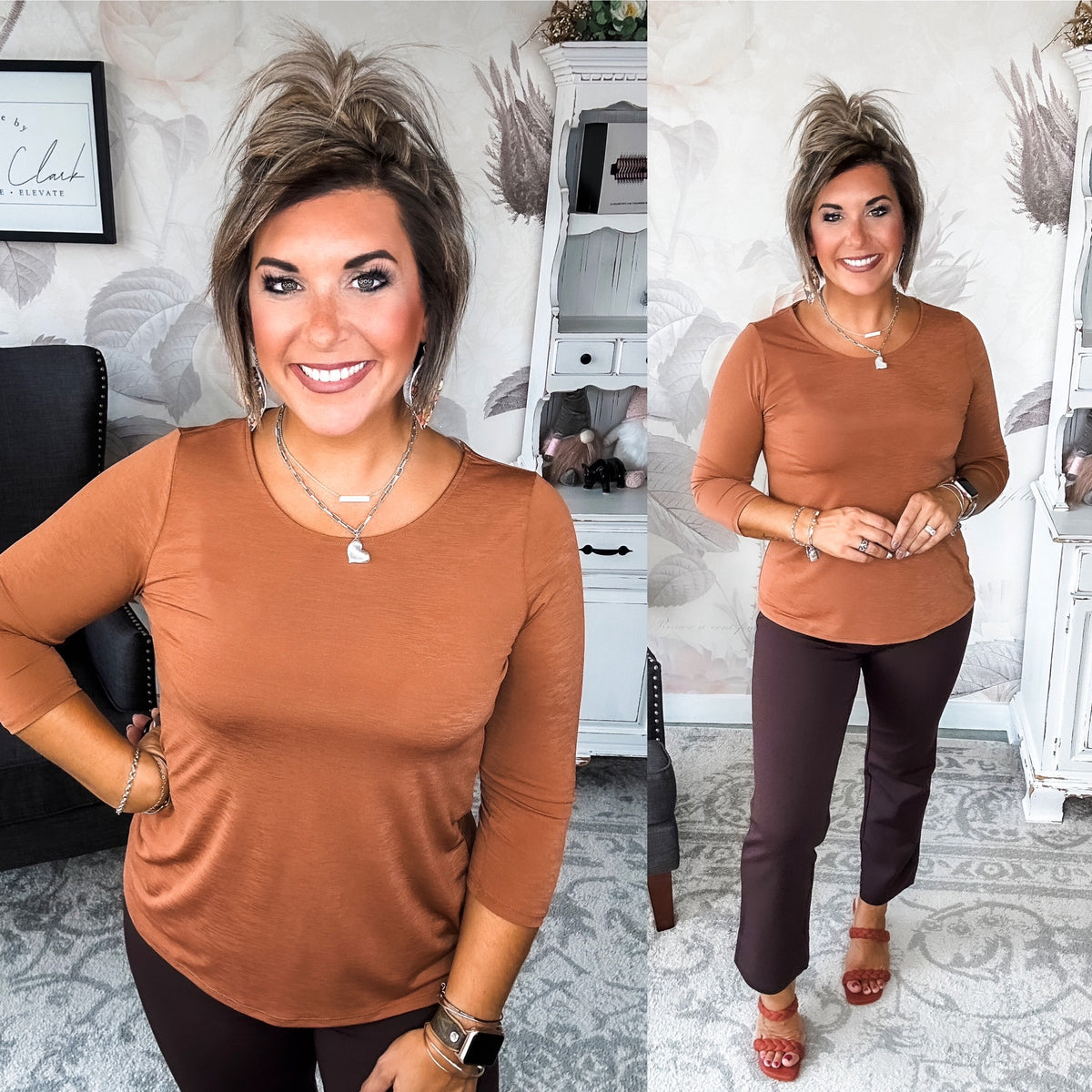 Find The Answer Round Neck Top - Rust