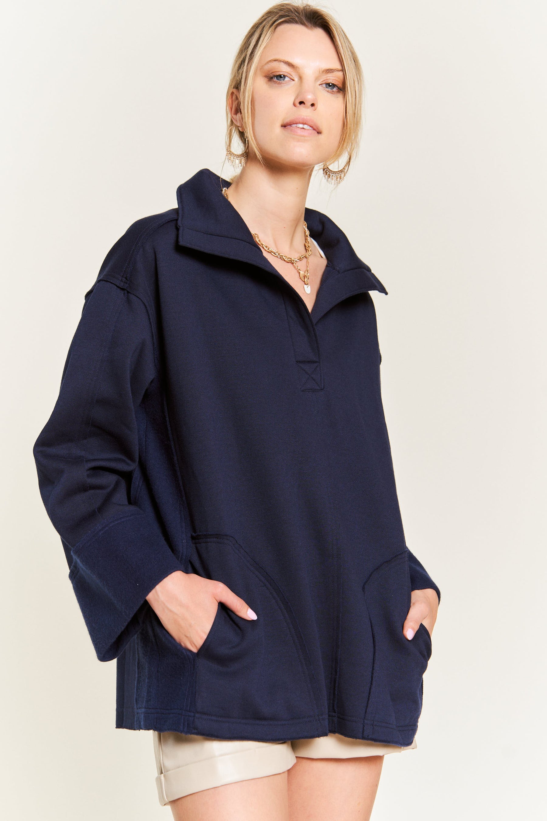 Together At Last Collared Pullover - Navy