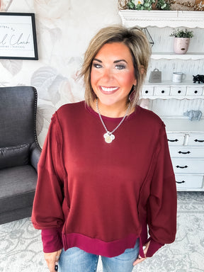 Still Be Here Pullover - Burgundy