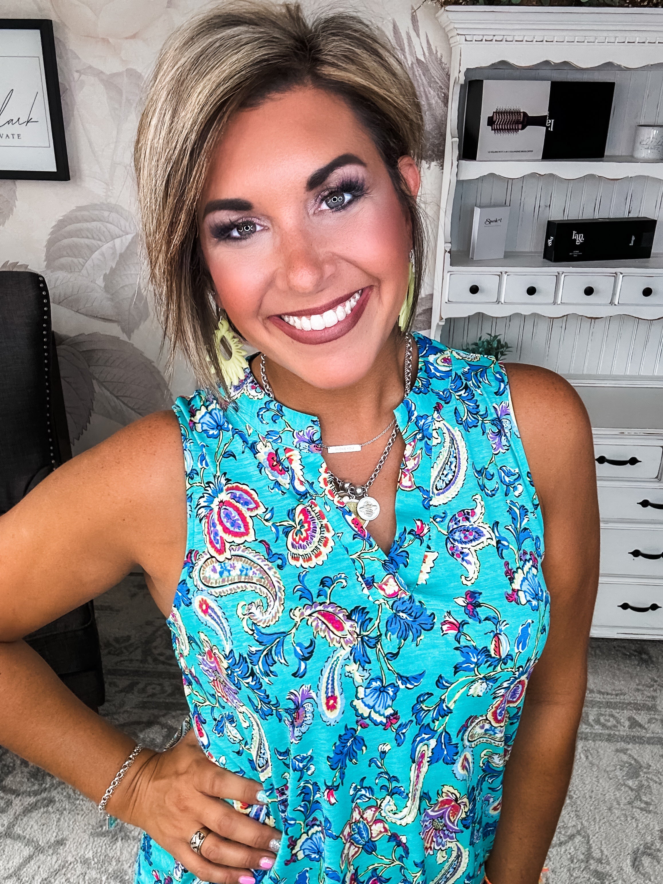 Figure It Out Tank Top - Emerald Multi