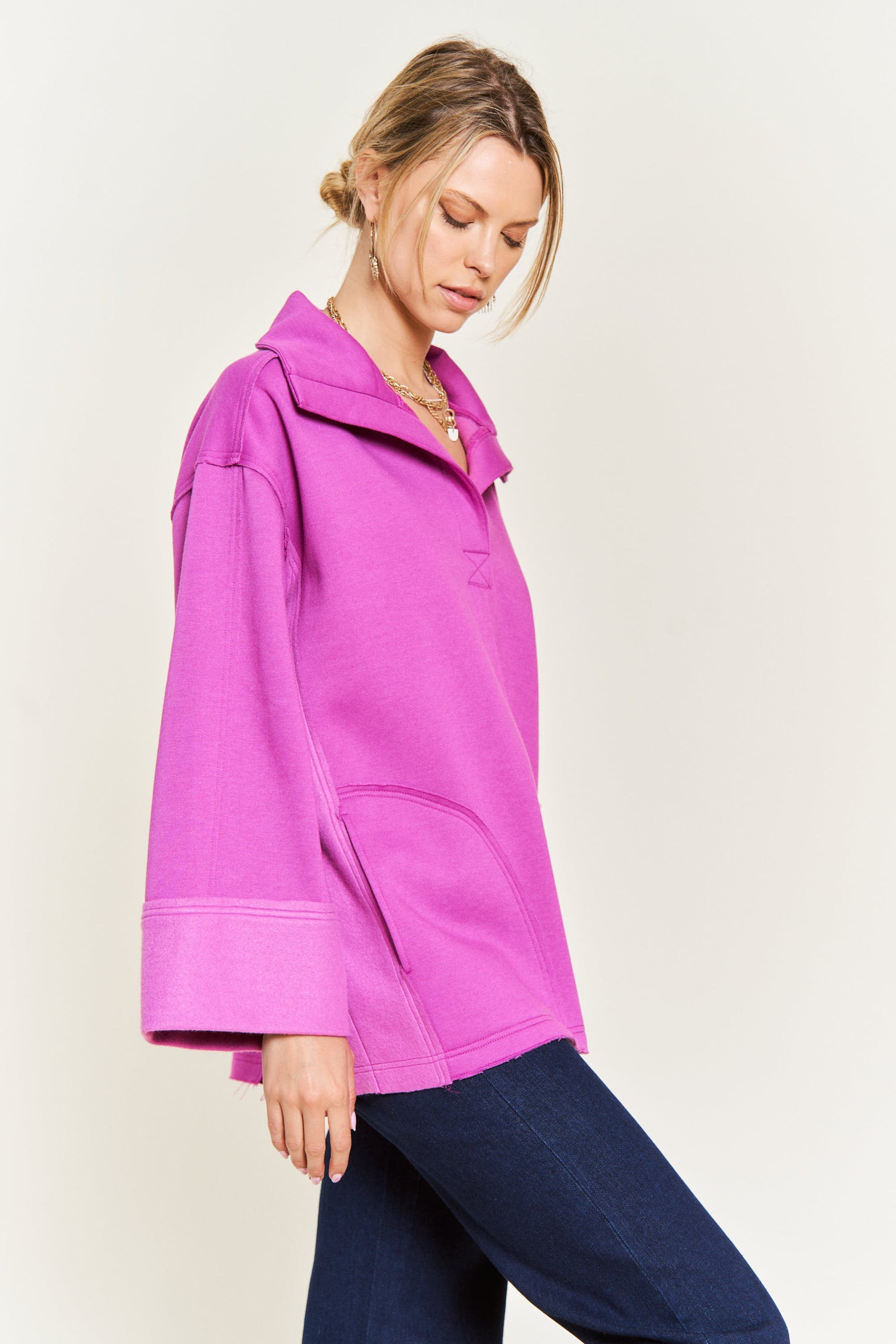 Together At Last Collared Pullover - Magenta