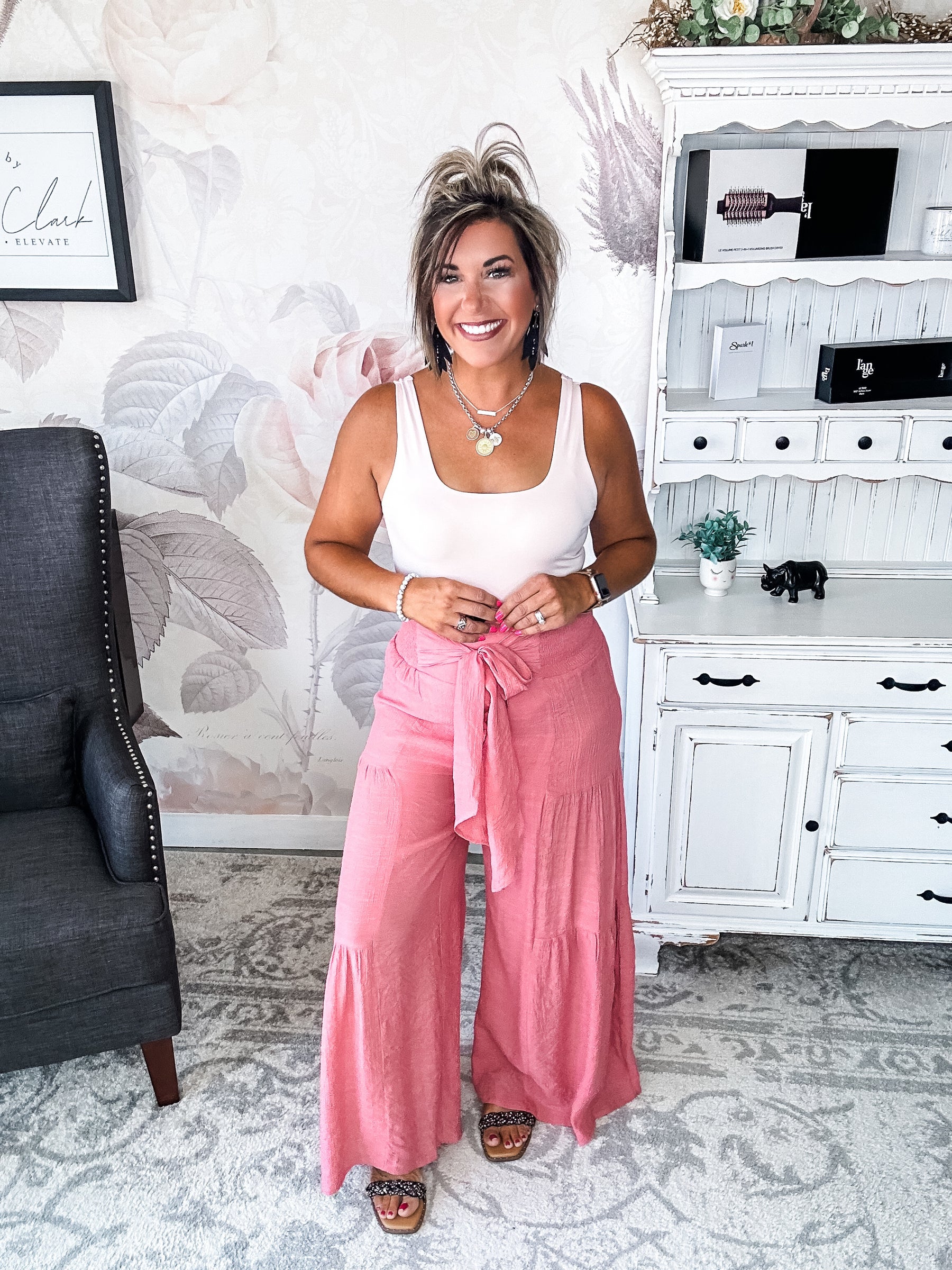 Ampersand Avenue Tiered Boho Pants - Pink