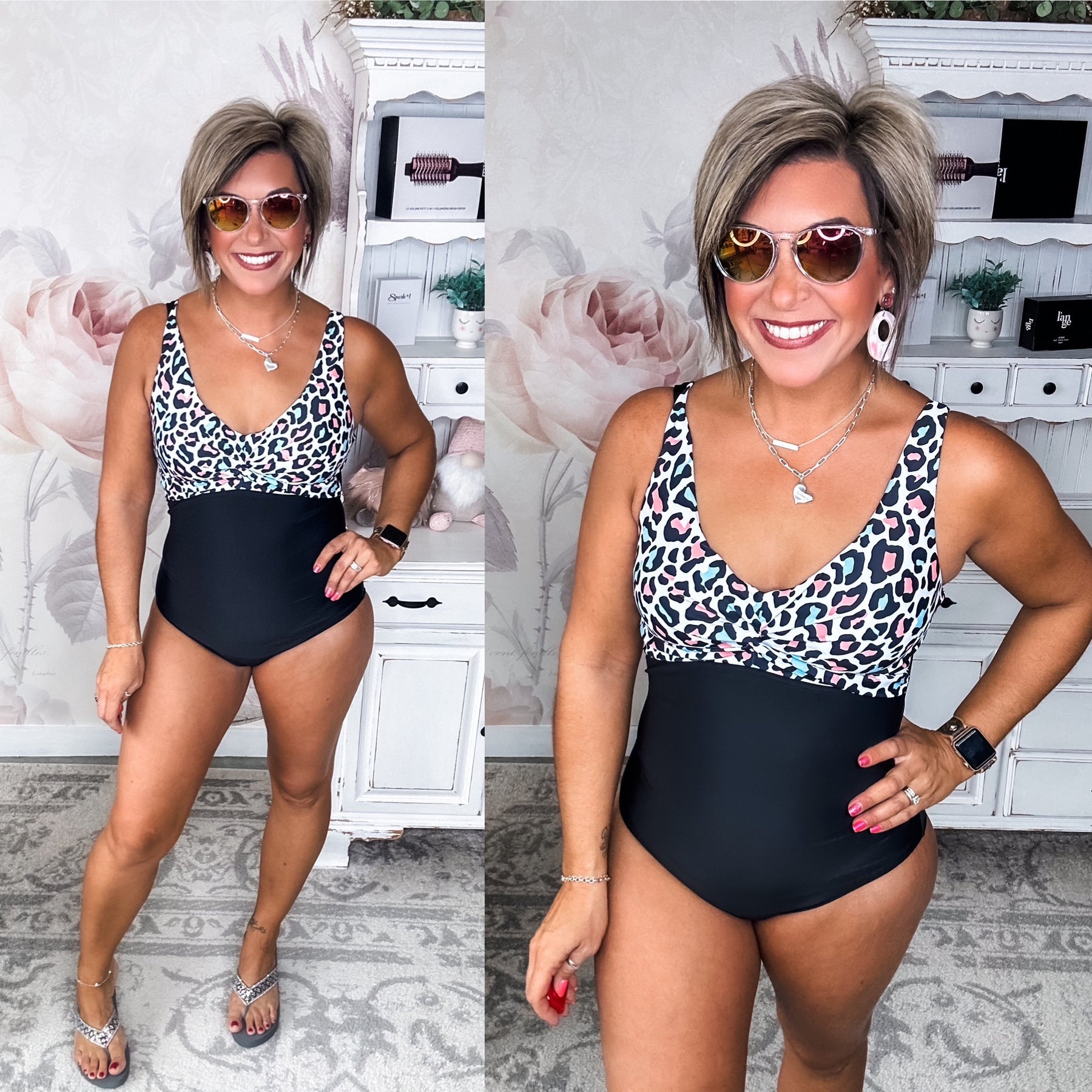 From The Shore One-Piece Swimsuit - Black & Multi-Color Leopard