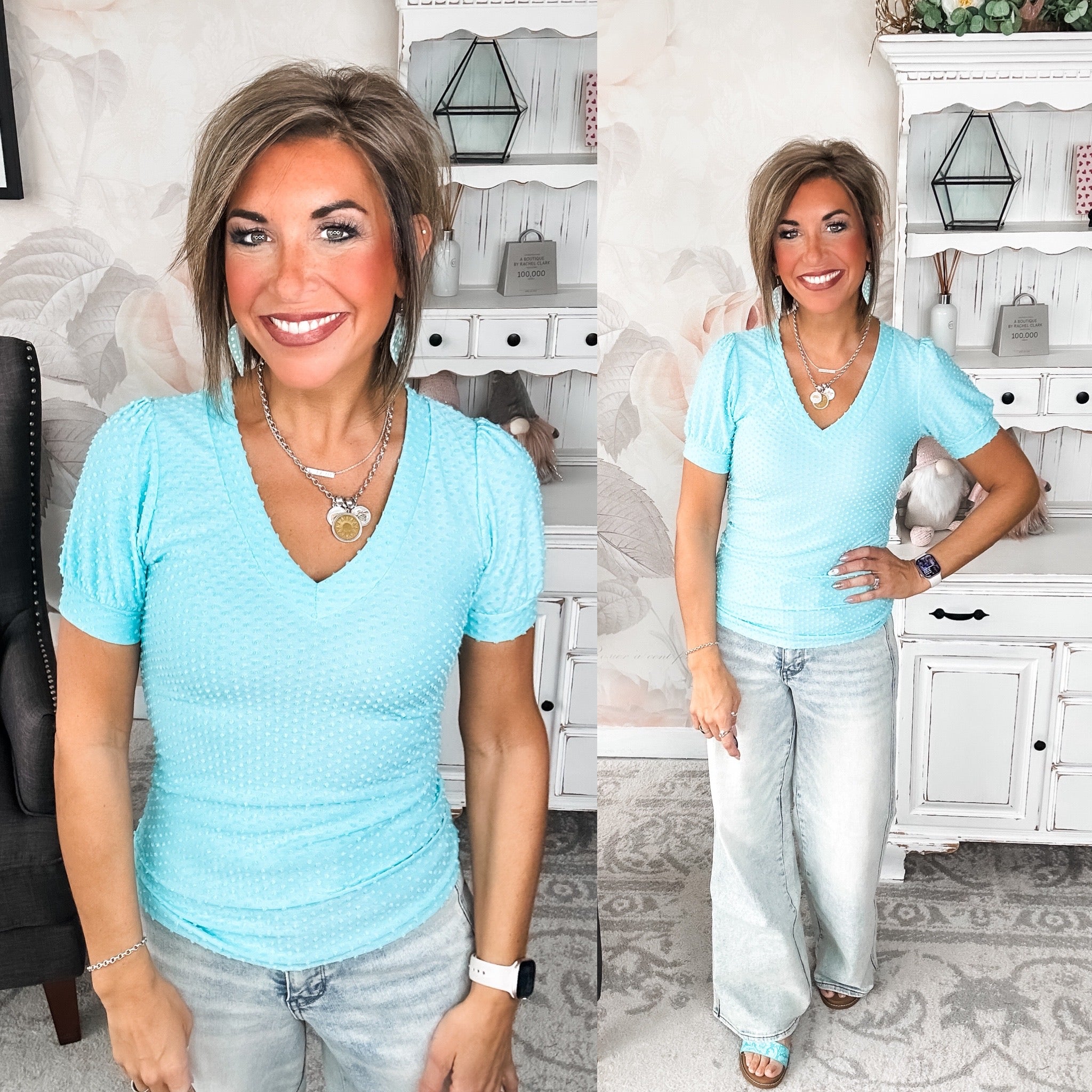 Hello Springtime Swiss Dot Top - Jade