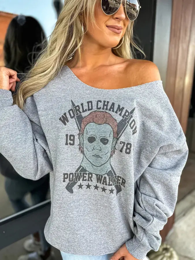 Power Walker Off the Shoulder Crewneck