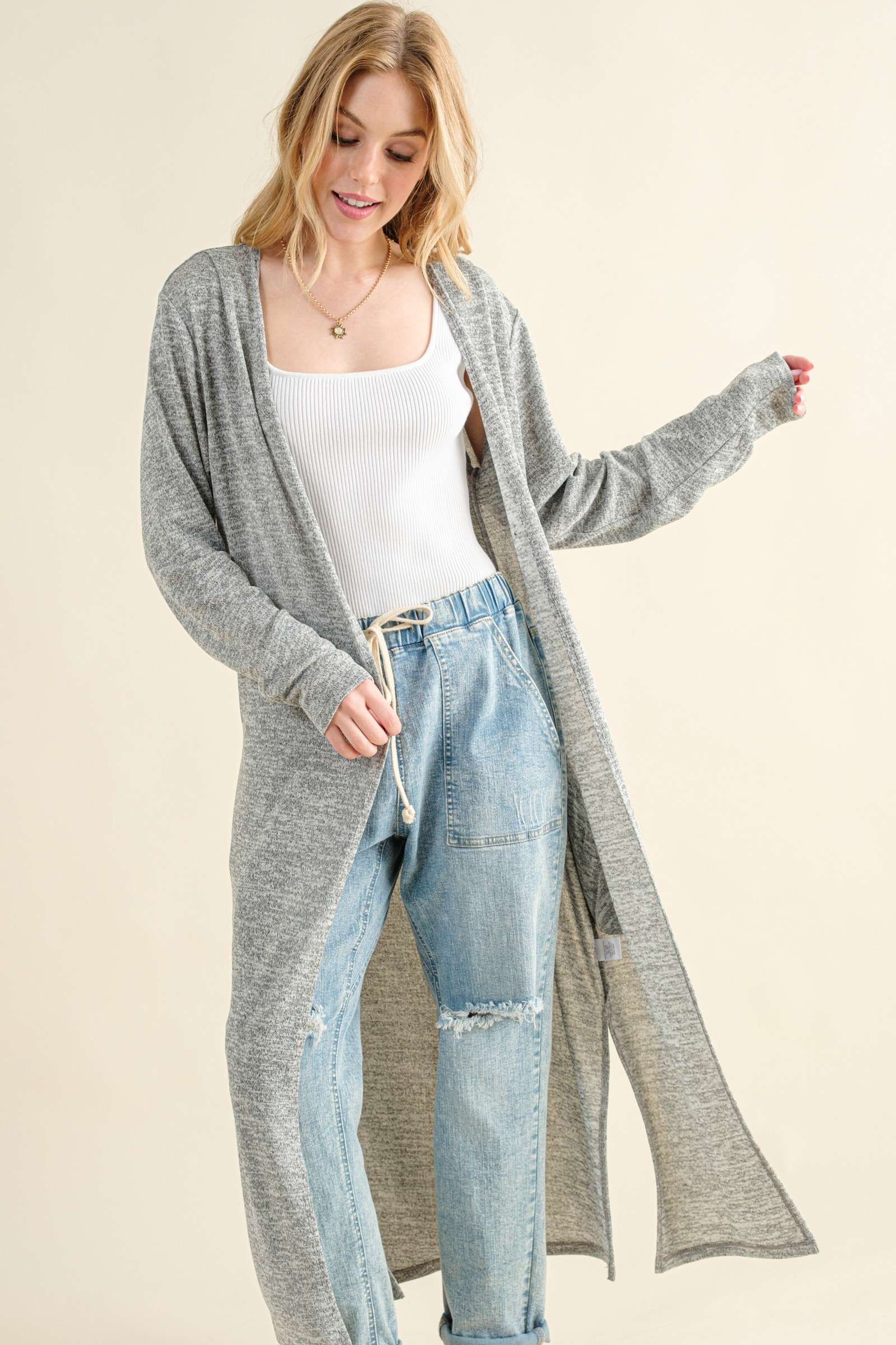 Revolves Around You Duster - Heather Grey