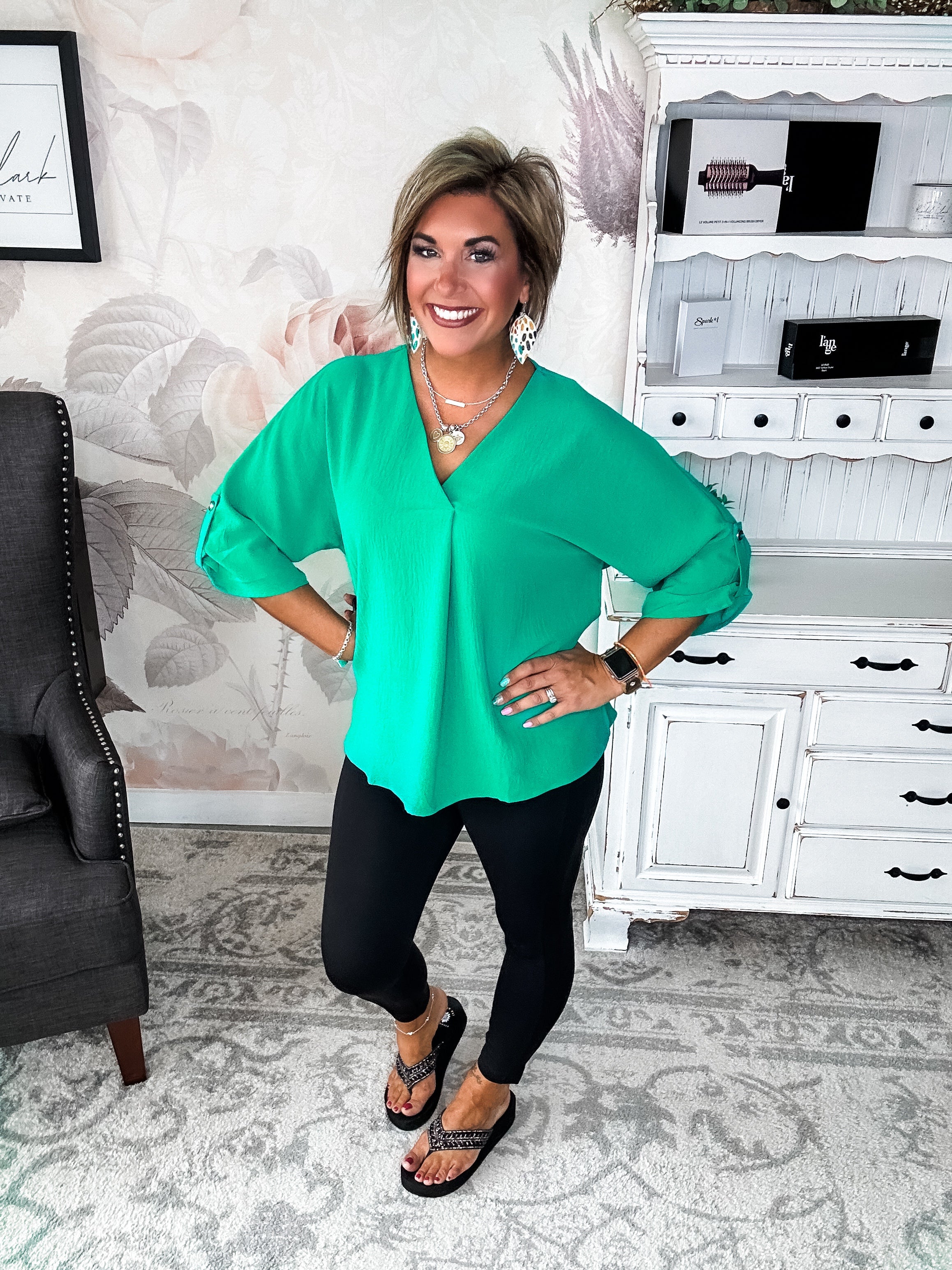 Let Me Work It Blouse - Emerald