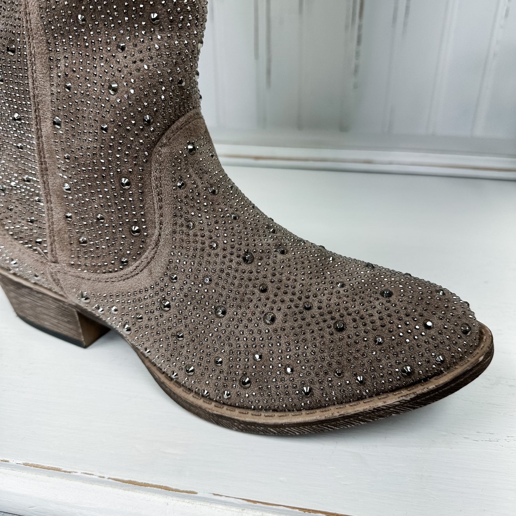 Crystal Studded Boot - Taupe