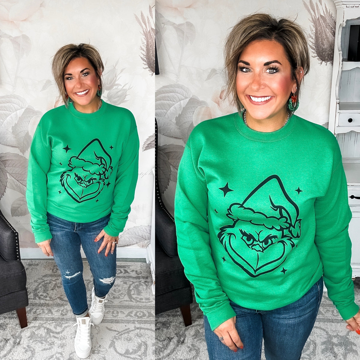 Grinch Face Pullover Sweatshirt