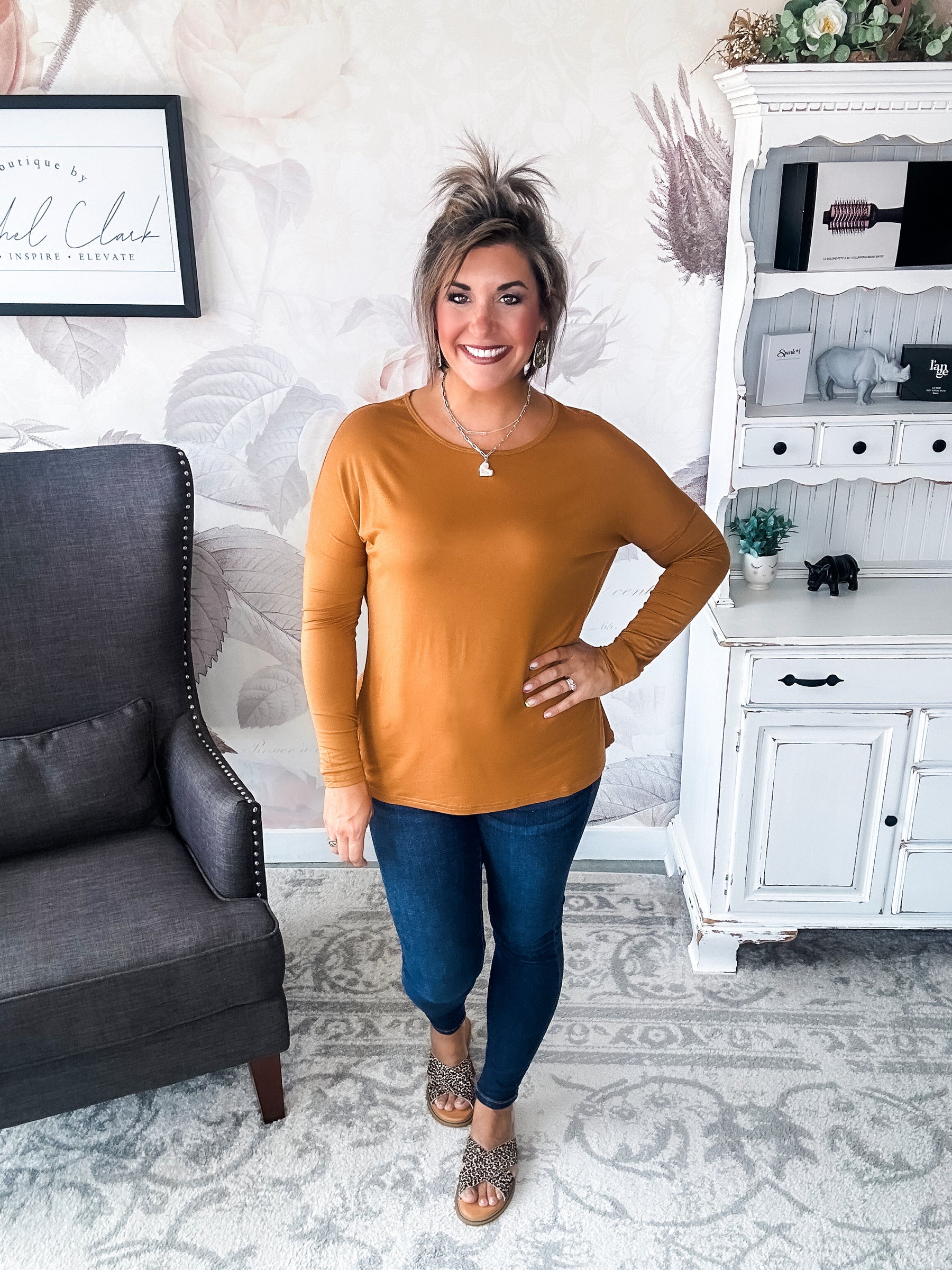 She's Fabulous Long Sleeve Tee - Cognac