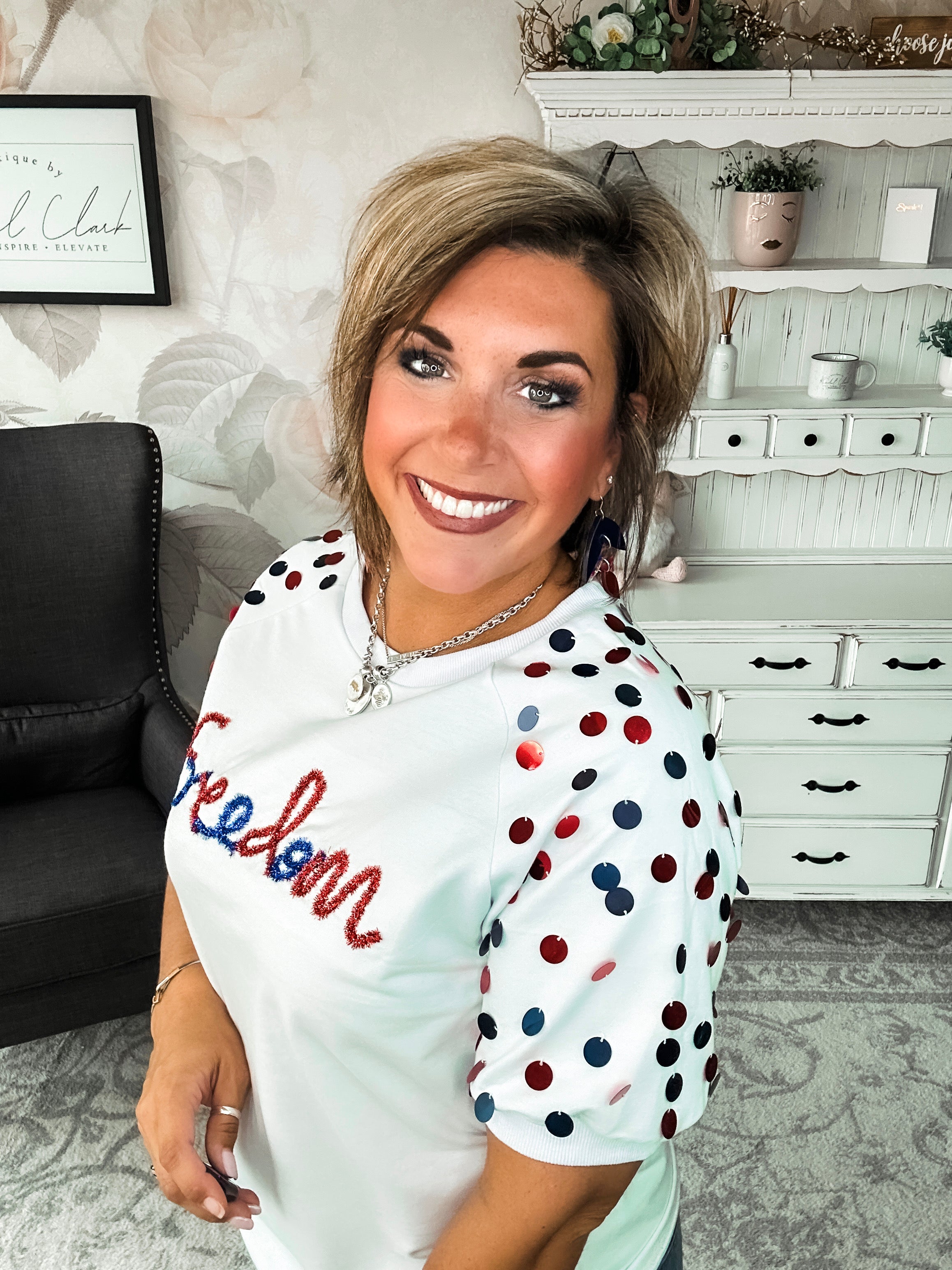 Let Freedom Ring Sequin Sleeve Top