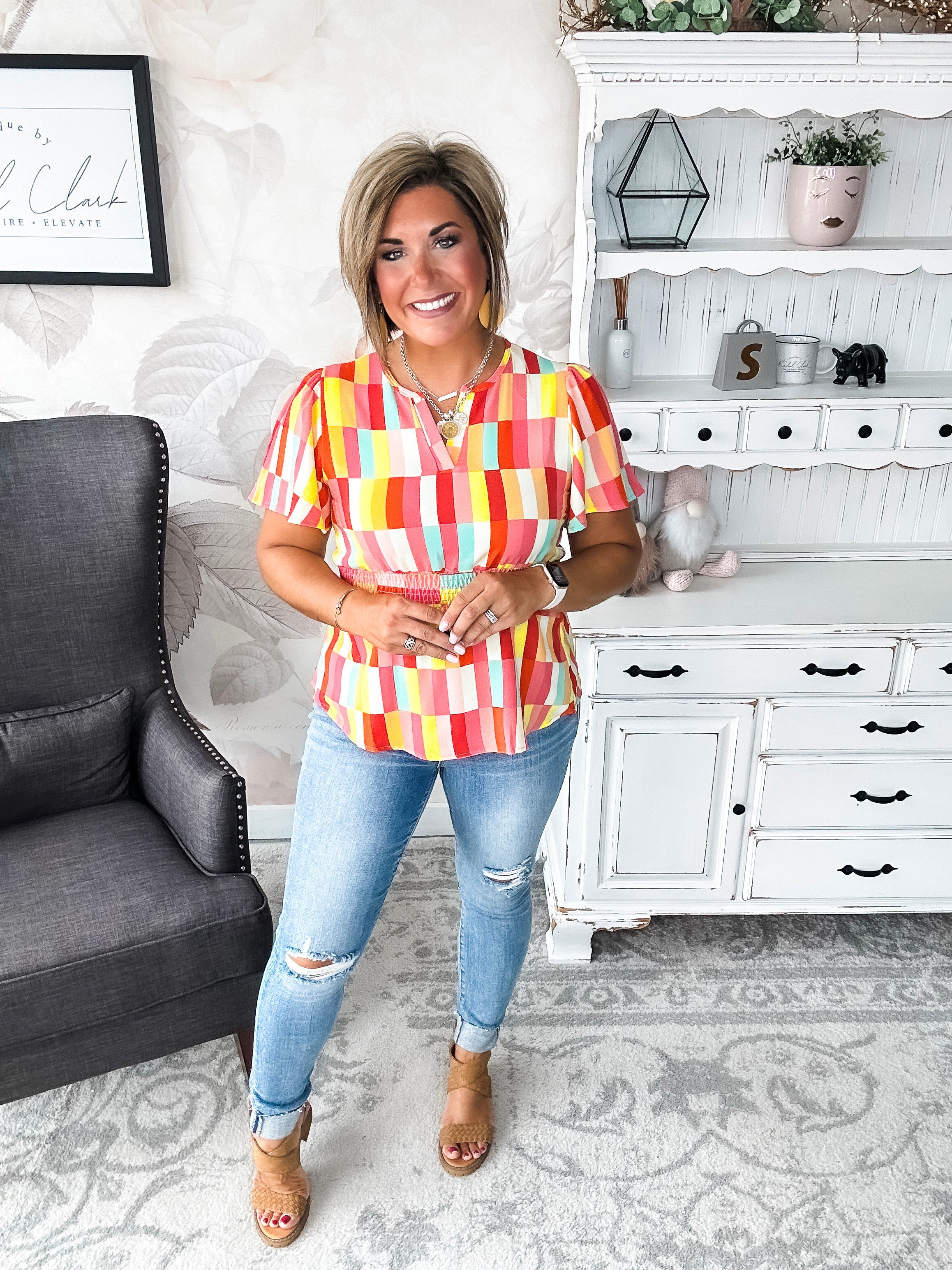 I Will Stay True Blouse - Red, Coral & Yellow