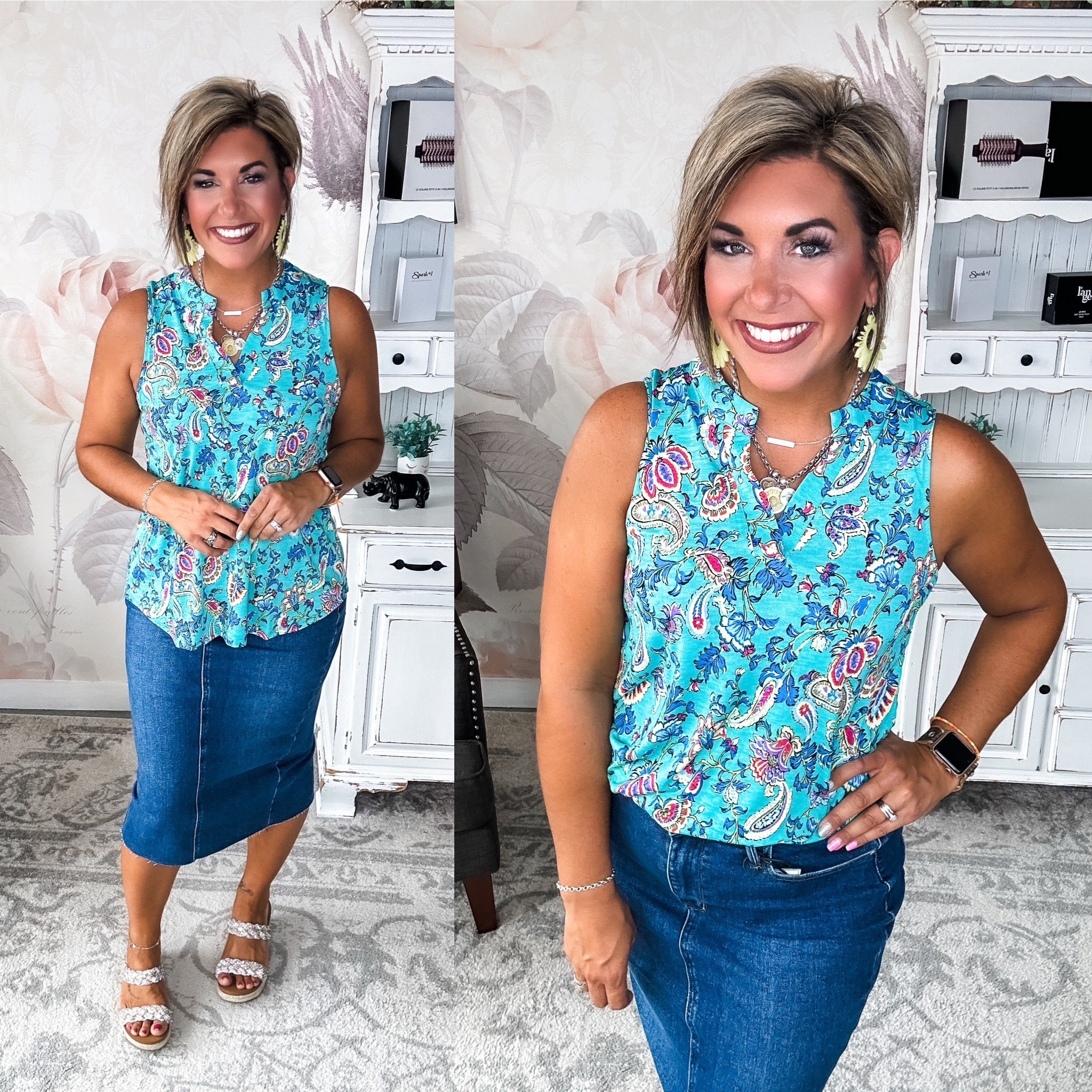Figure It Out Tank Top - Emerald Multi