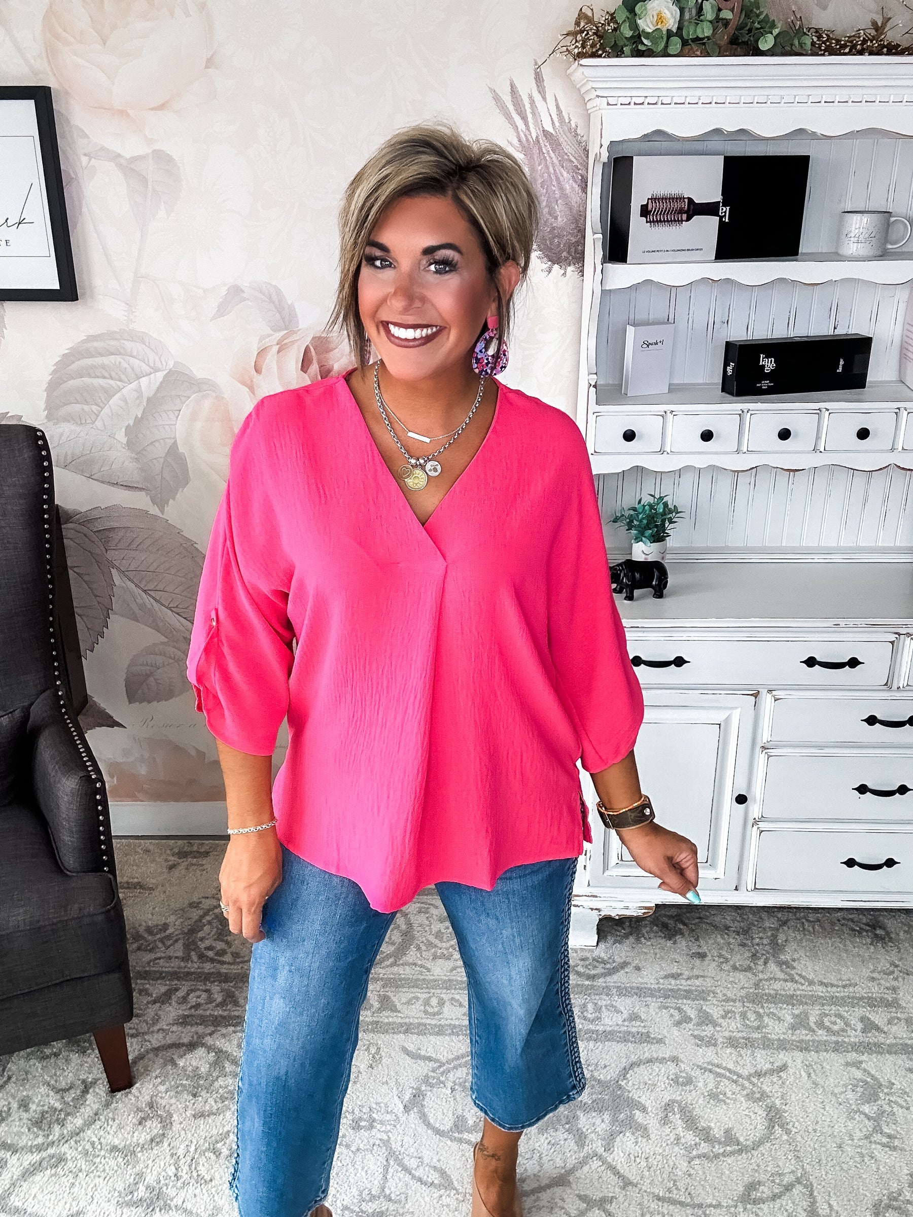 Let Me Work It Blouse - Hot Pink