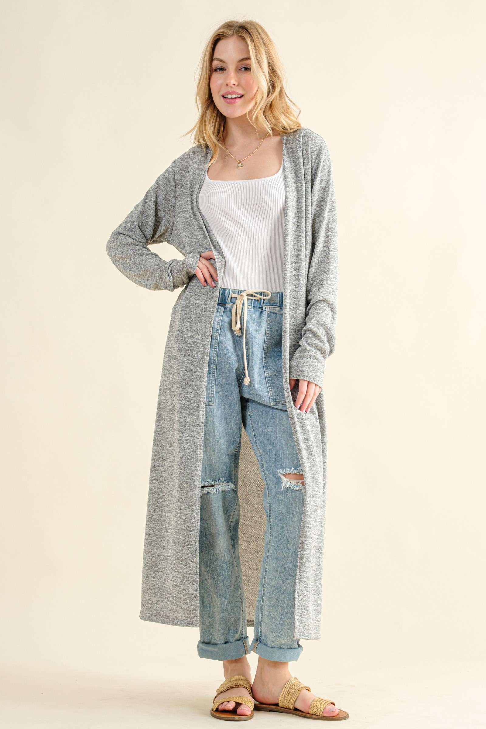 Revolves Around You Duster - Heather Grey