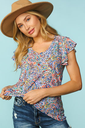Just For Us Ruffle Sleeve Top - Paisley