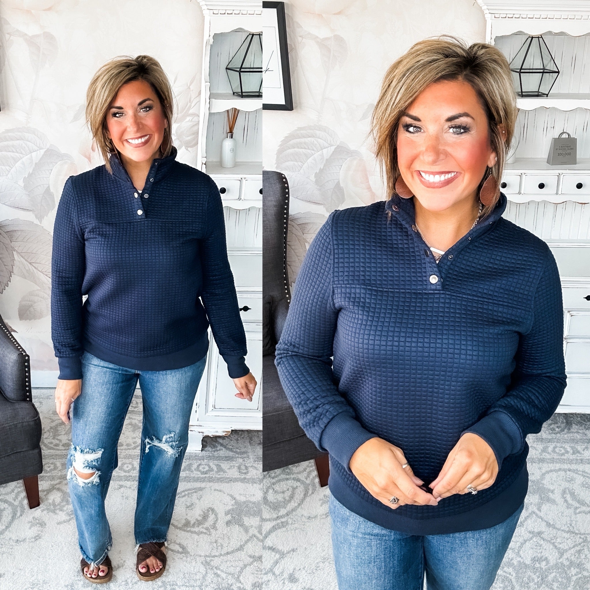 Forever In My Mind Quilted Pullover - Midnight Blue