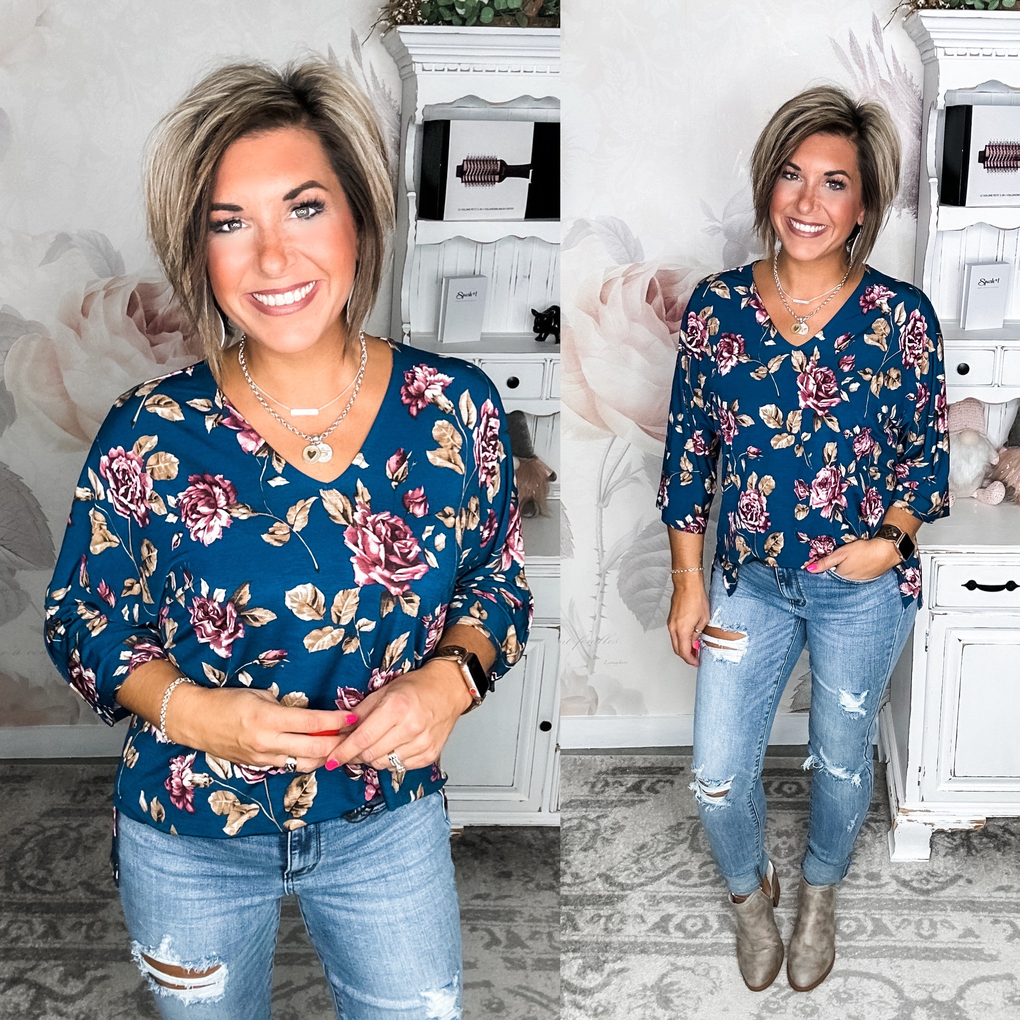 Feeling Hopeful Top - Navy/Mauve