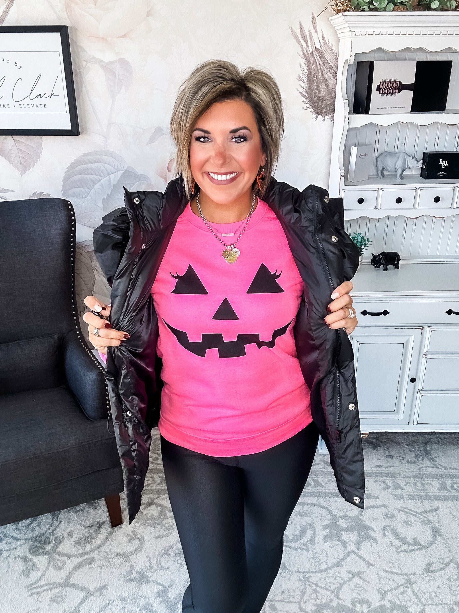 Pumpkin Face Sweatshirt - Hot Pink