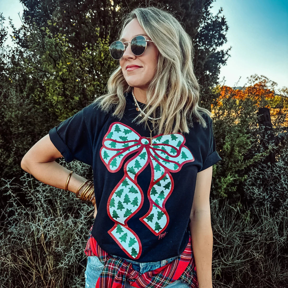 Glitter Bow with Tiny Trees Graphic Tee