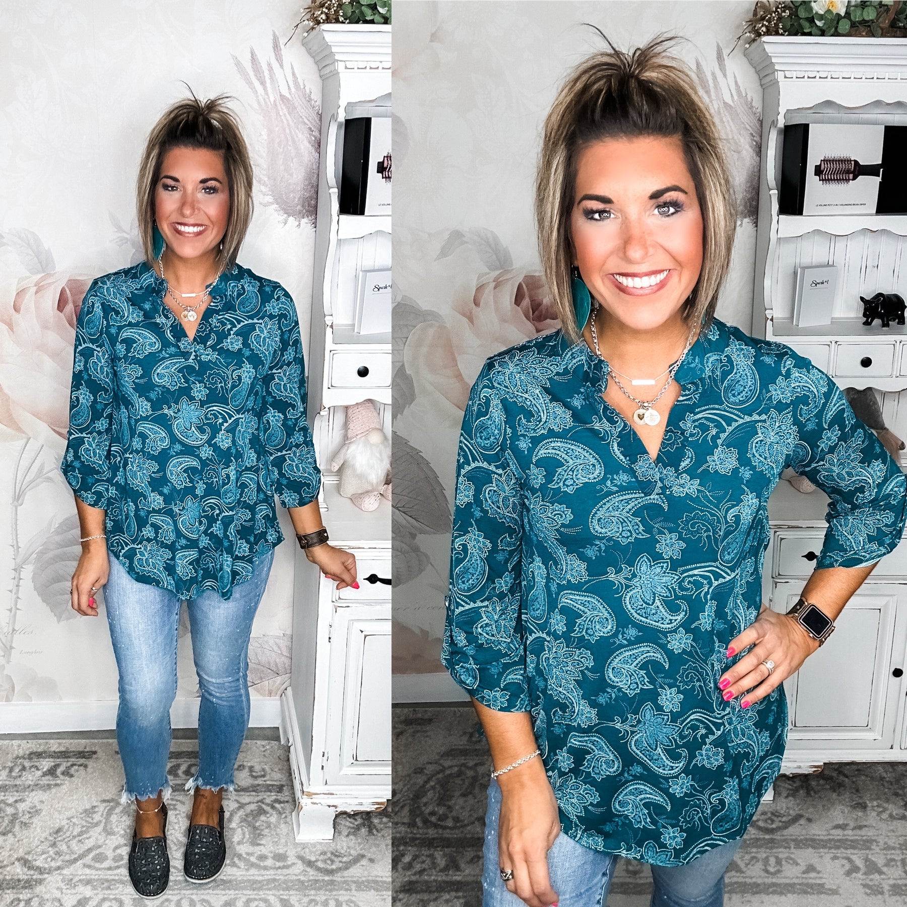Figure It Out Top - Hunter Green Paisley